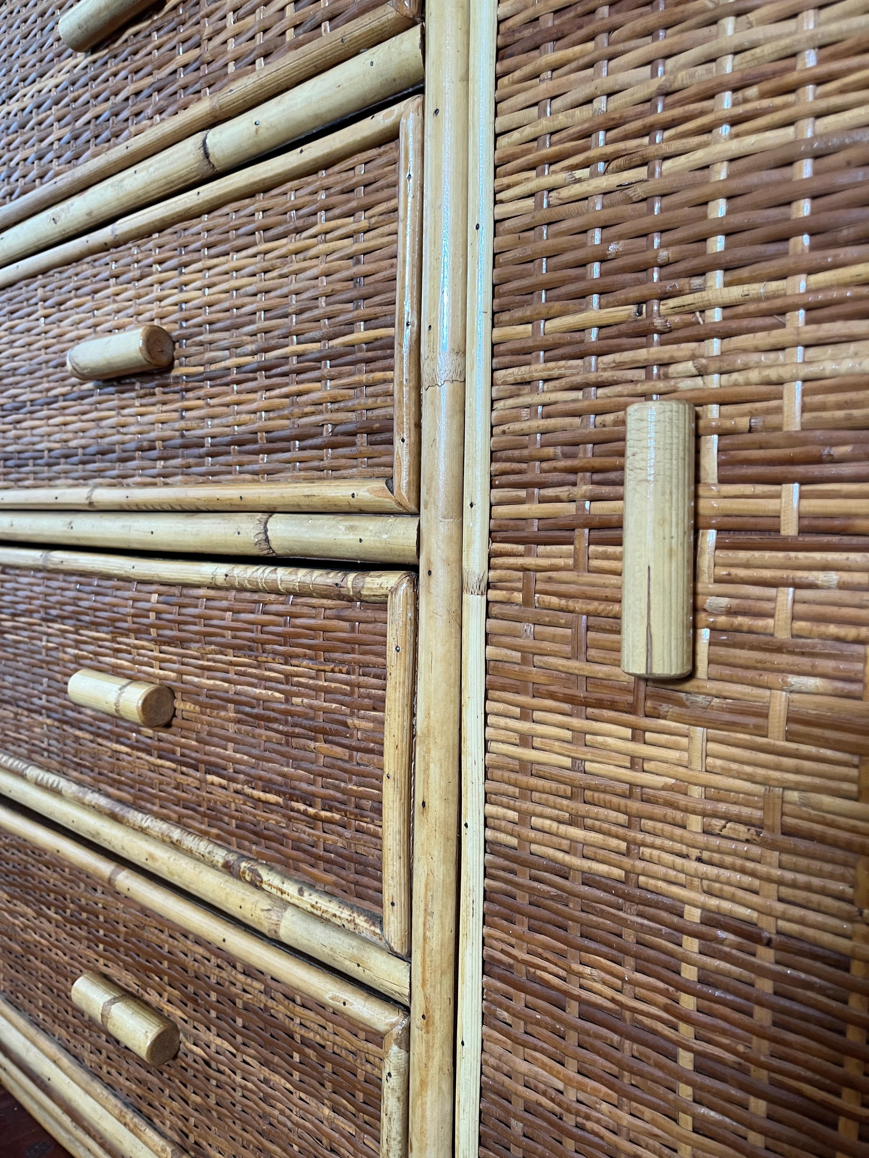 Vintage Bamboo and Rattan Dresser – Mid-Century Tropical Sideboard, 1970s 8