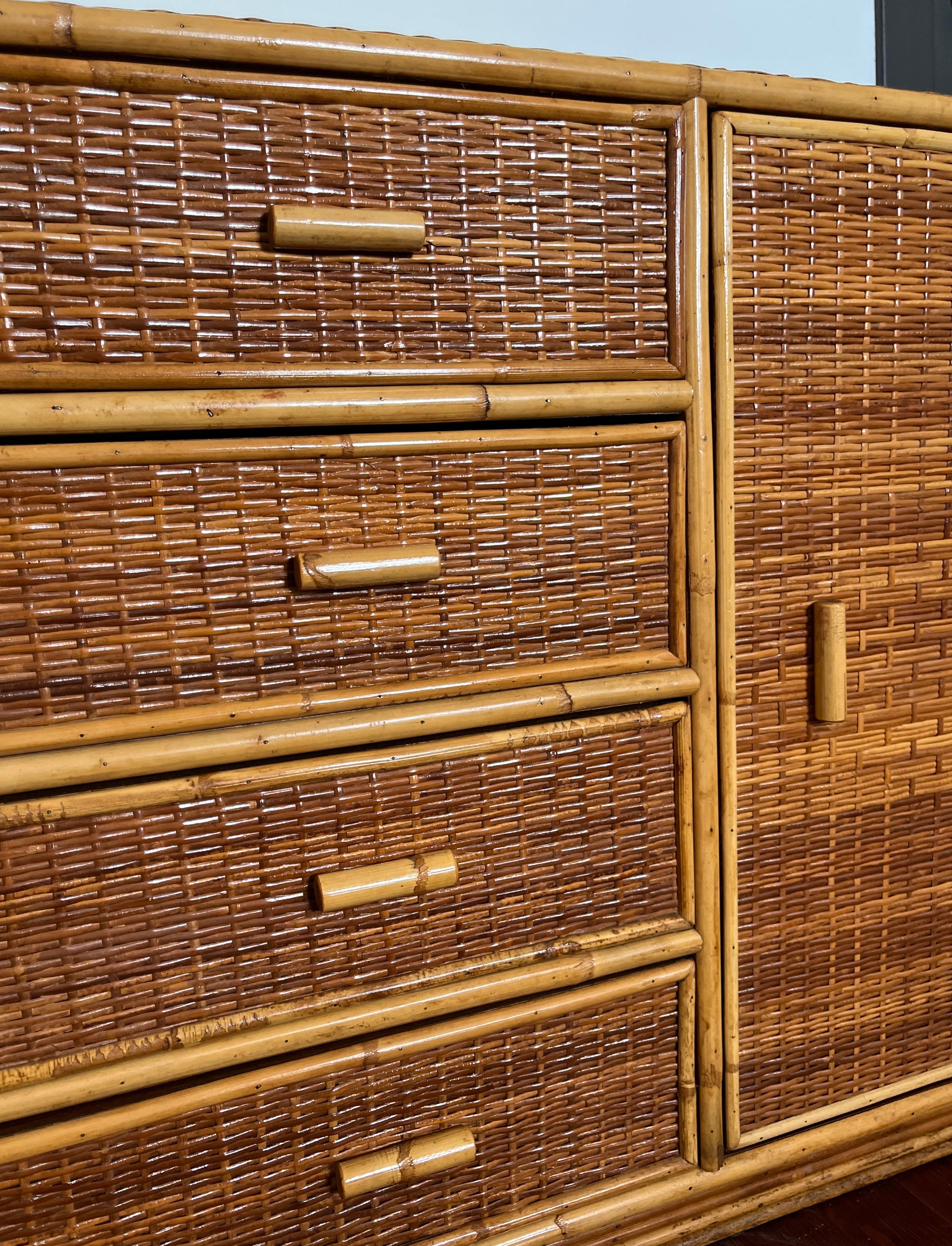 Vintage Bamboo and Rattan Dresser – Mid-Century Tropical Sideboard, 1970s 2