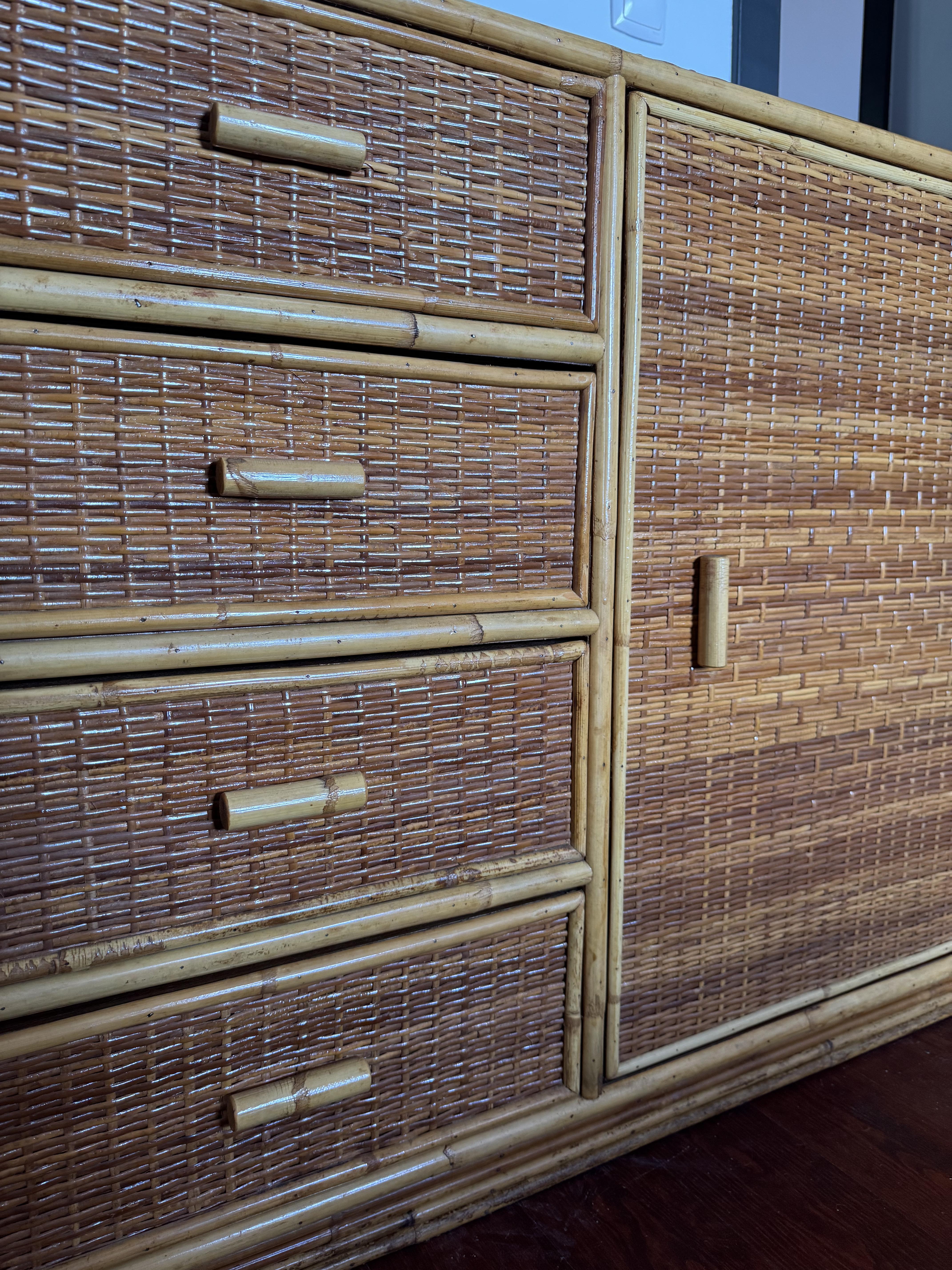 Vintage Bamboo and Rattan Dresser – Mid-Century Tropical Sideboard, 1970s 6