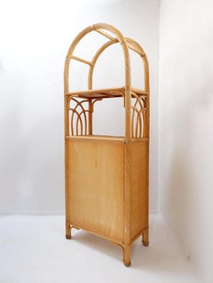 Vintage Bamboo Arched Bookcase with Drawers , 1980s