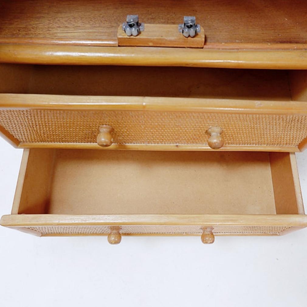 XX secolo Libreria ad arco in bambù vintage con cassetti, anni '80 in vendita