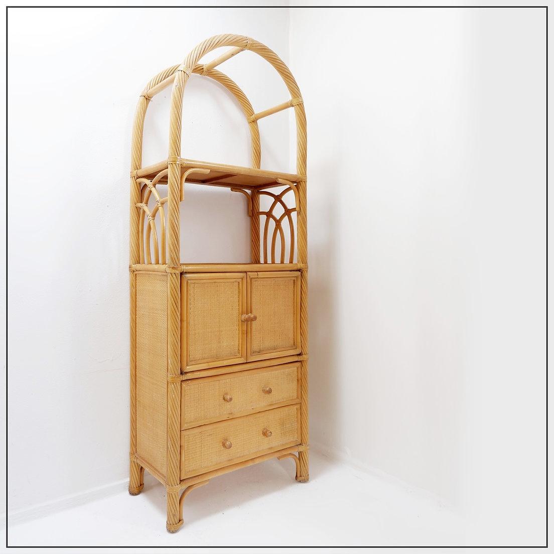 Libreria ad arco in bambù vintage con cassetti, anni '80 in vendita 2