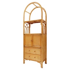 Vintage Bamboo Arched Bookcase with Drawers , 1980s