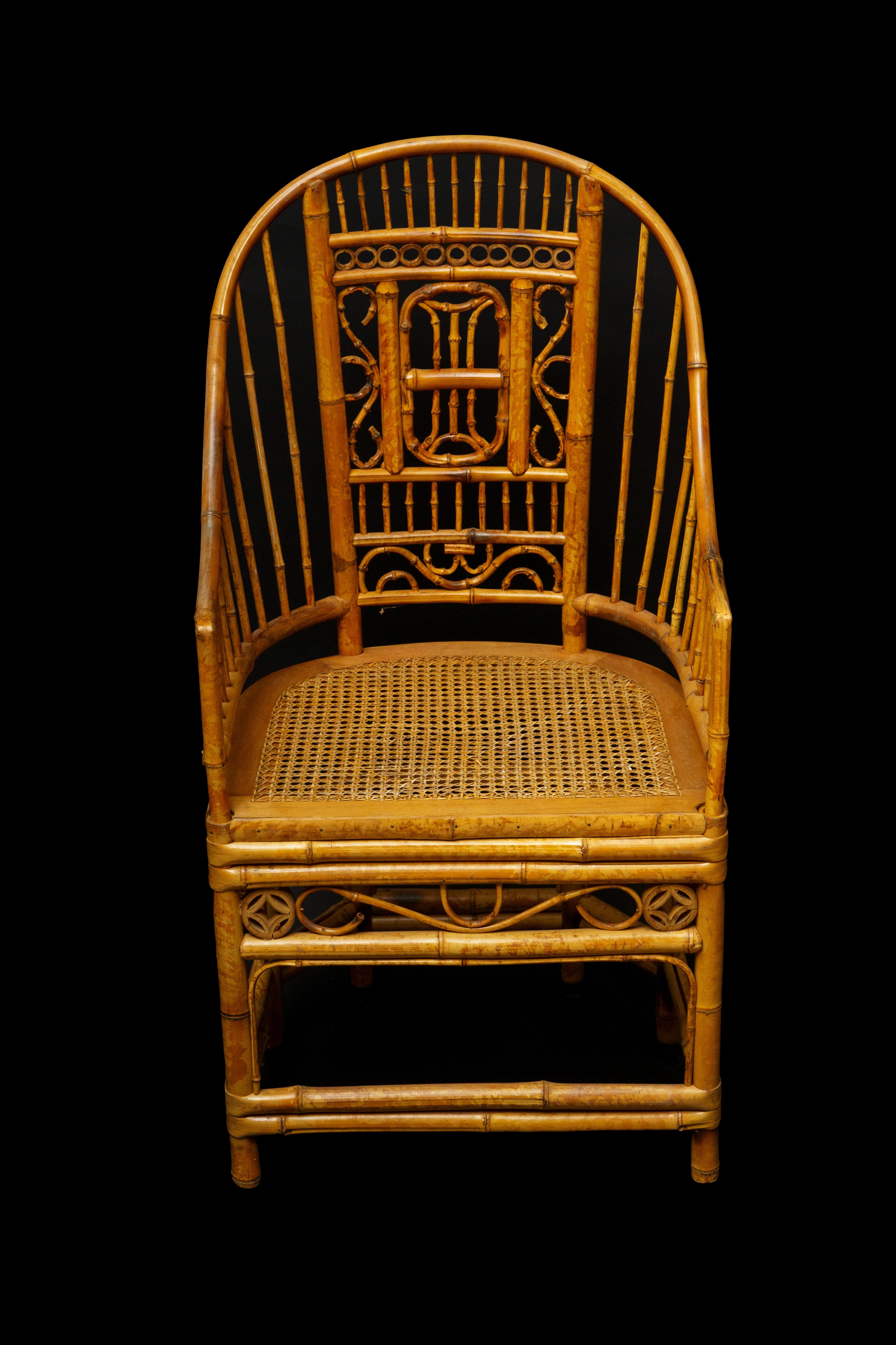 Vintage bamboo arm chair w/ caned seat:

Measures: 22