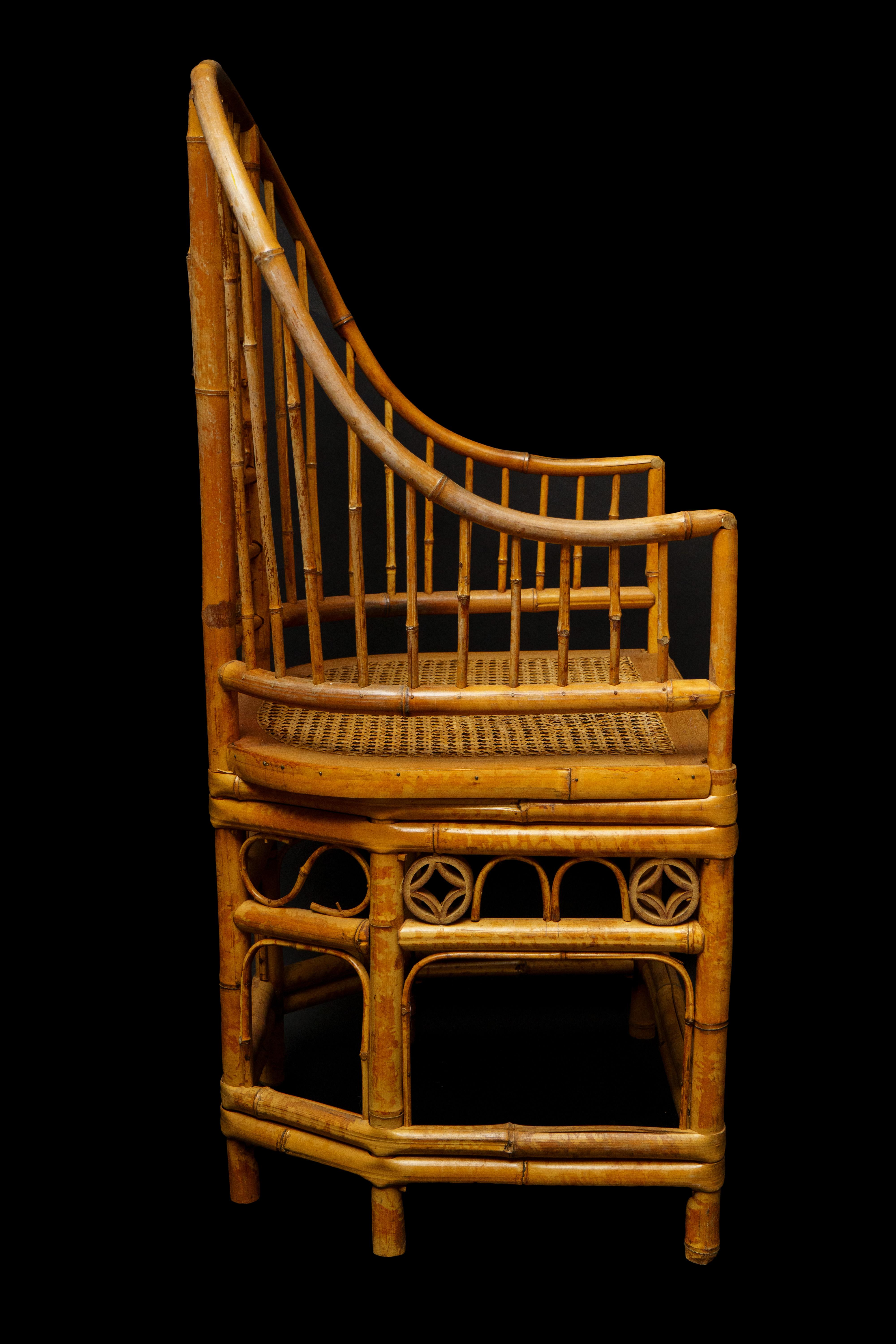 Vintage Bamboo Arm Chair w/ Caned Seat For Sale 2