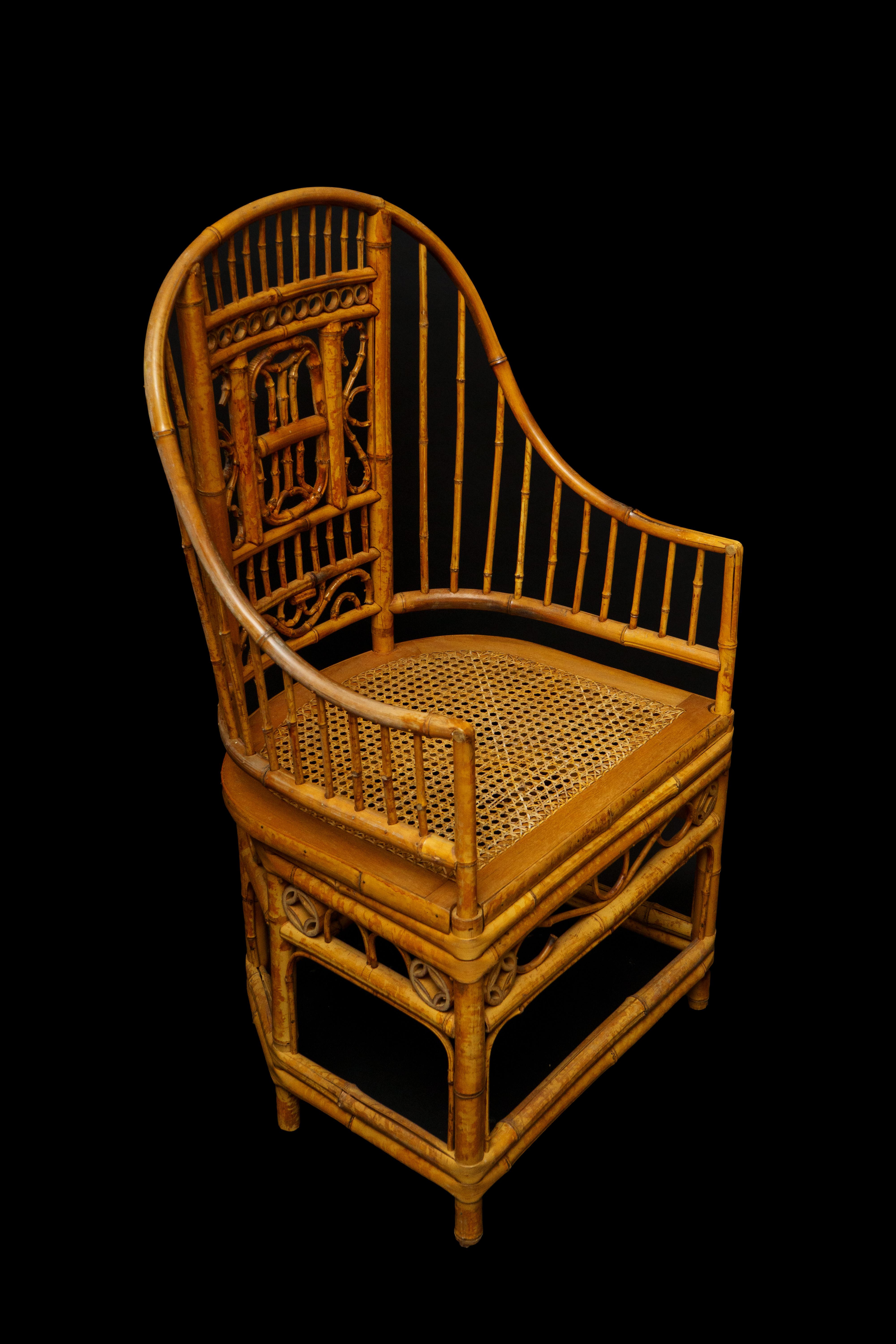 Vintage Bamboo Arm Chair w/ Caned Seat For Sale 3