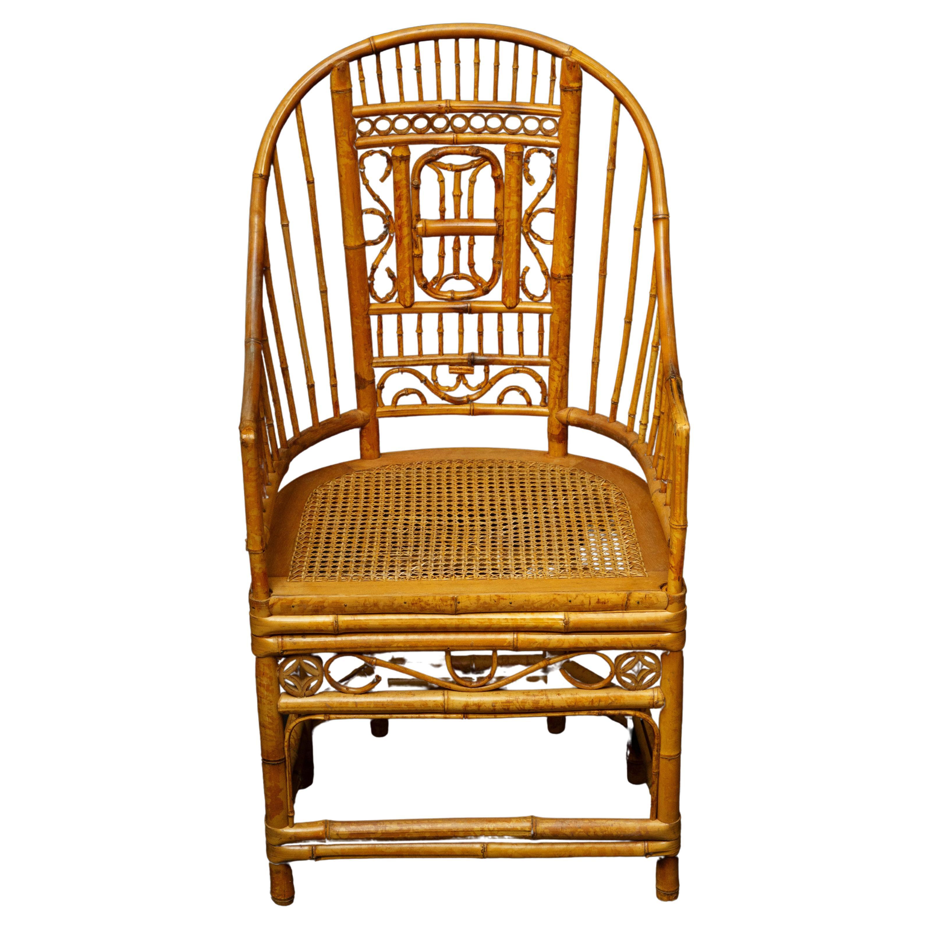Vintage Bamboo Arm Chair w/ Caned Seat For Sale