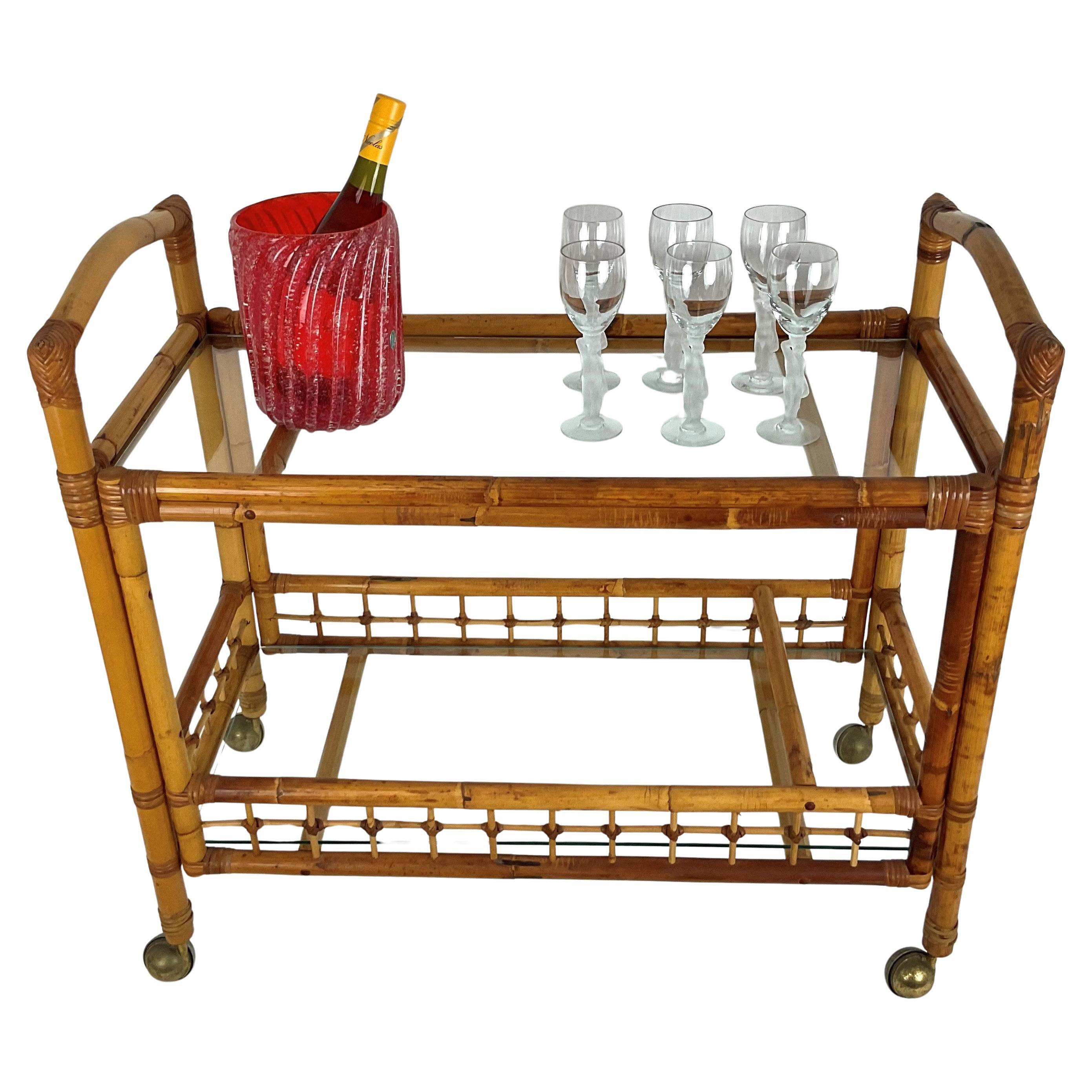 Carrello da bar in bambù vintage