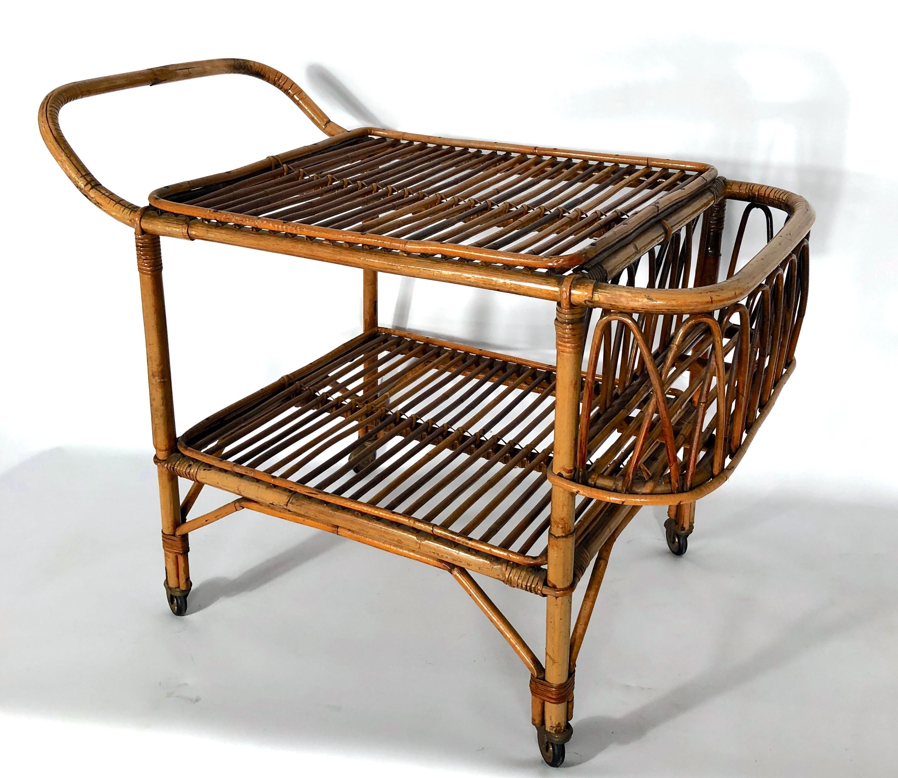 Vintage Bamboo Bar Trolley from 50s, Made in Italy For Sale 5