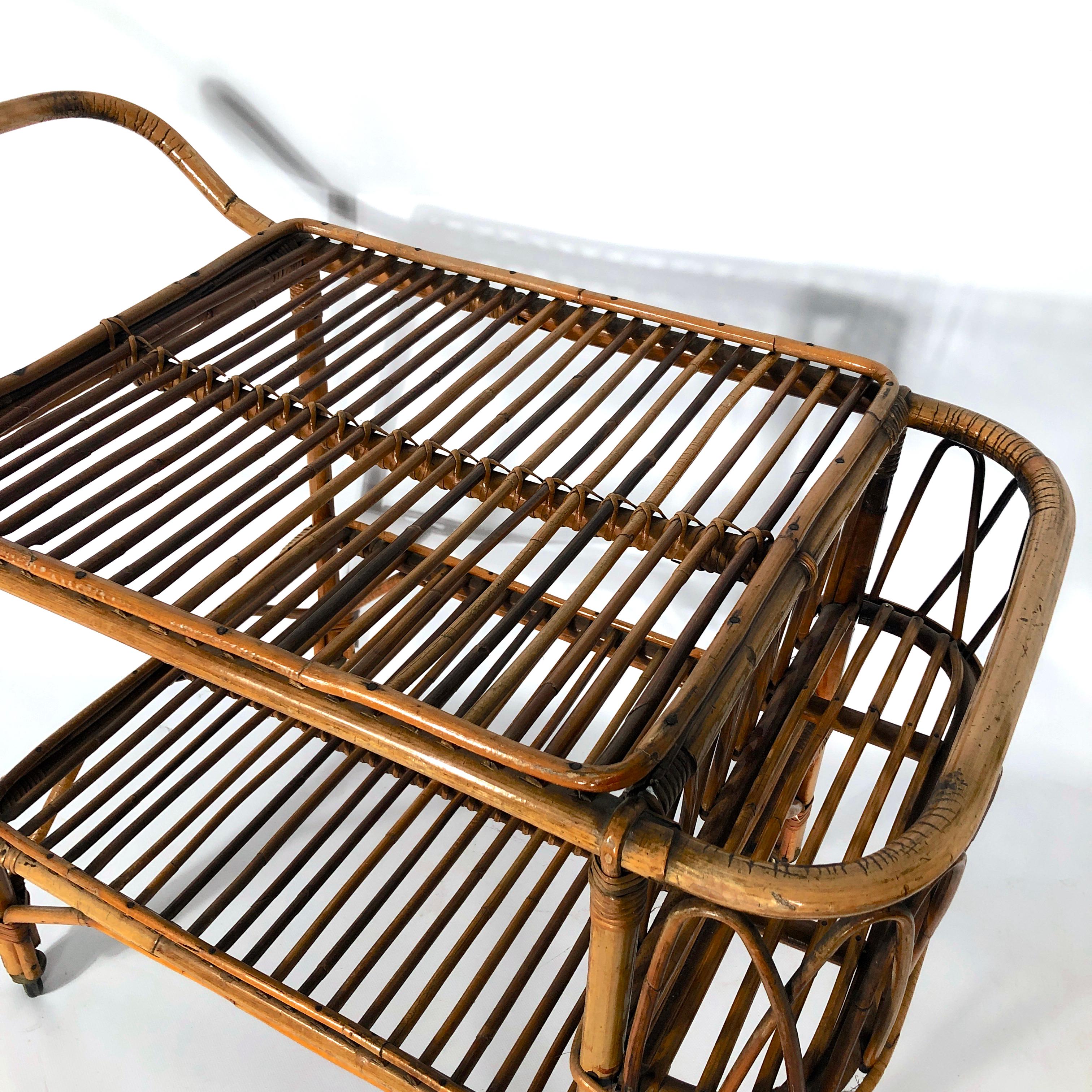 Vintage Bamboo Bar Trolley from 50s, Made in Italy For Sale 6