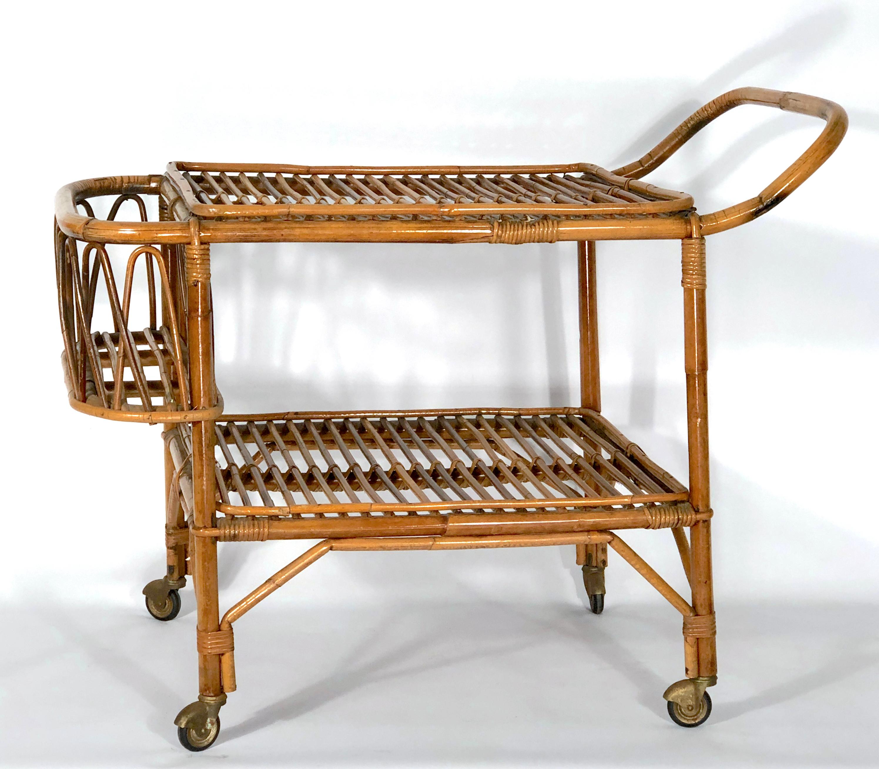 Vintage Bamboo Bar Trolley from 50s, Made in Italy For Sale 8
