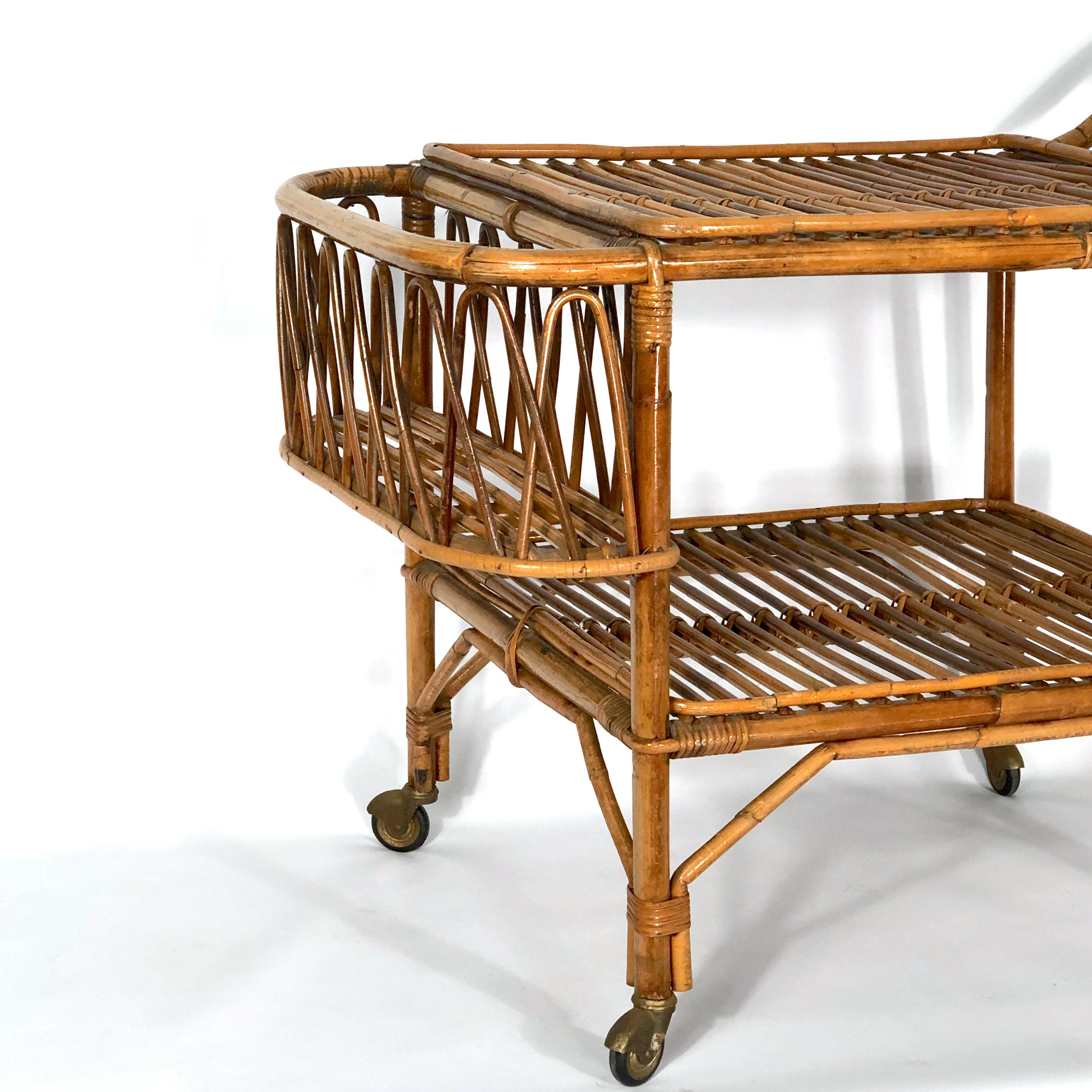 Vintage Bamboo Bar Trolley from 50s, Made in Italy For Sale 9