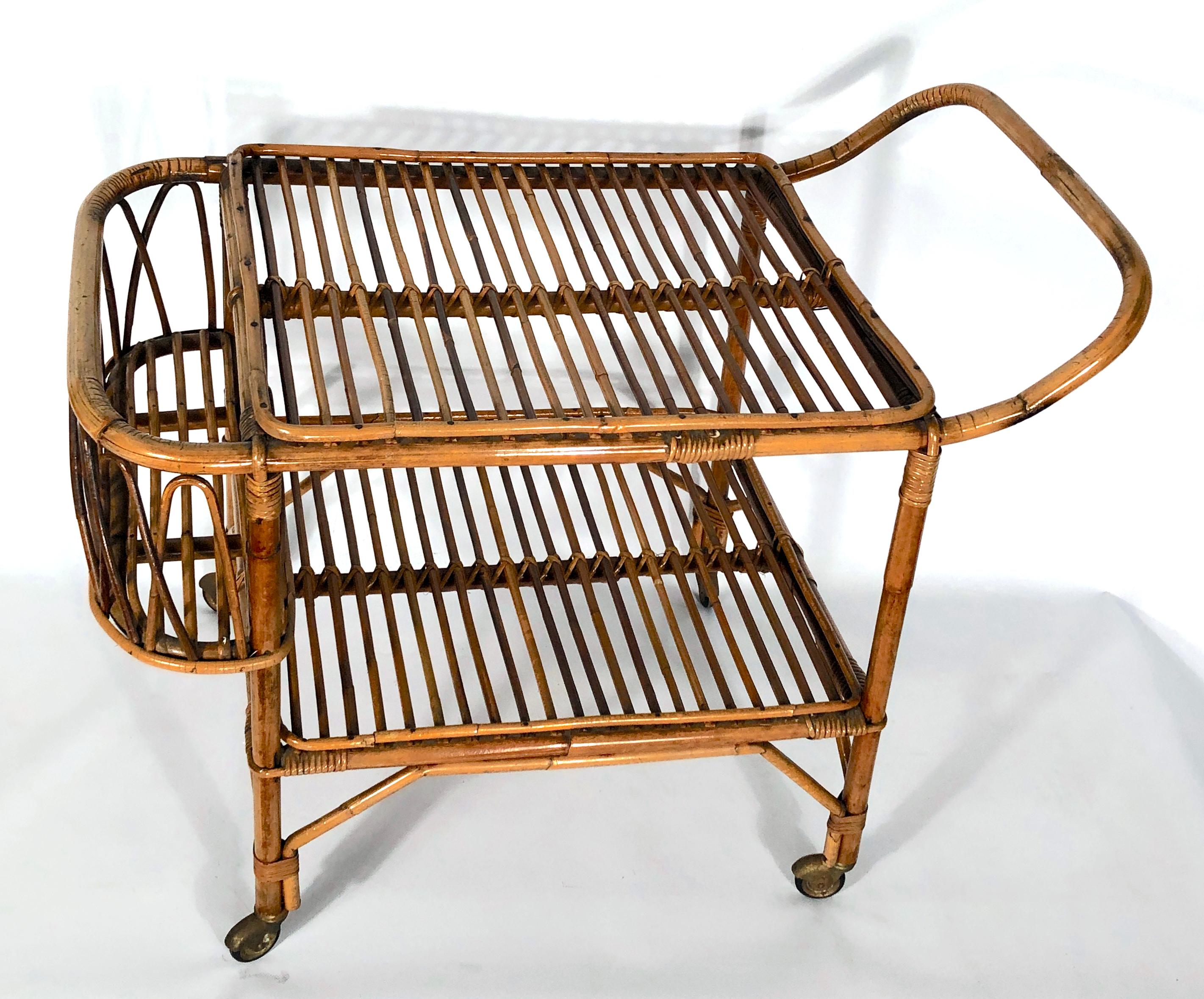 Vintage Bamboo Bar Trolley from 50s, Made in Italy For Sale 1