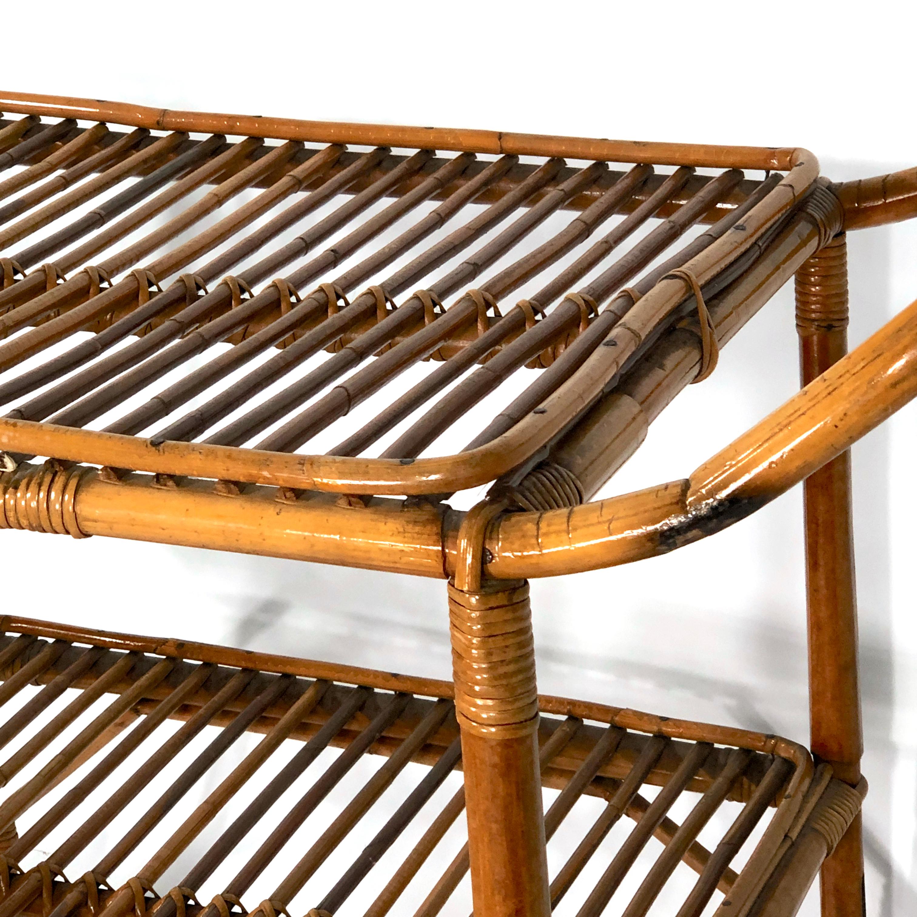 Vintage Bamboo Bar Trolley from 50s, Made in Italy For Sale at 1stDibs