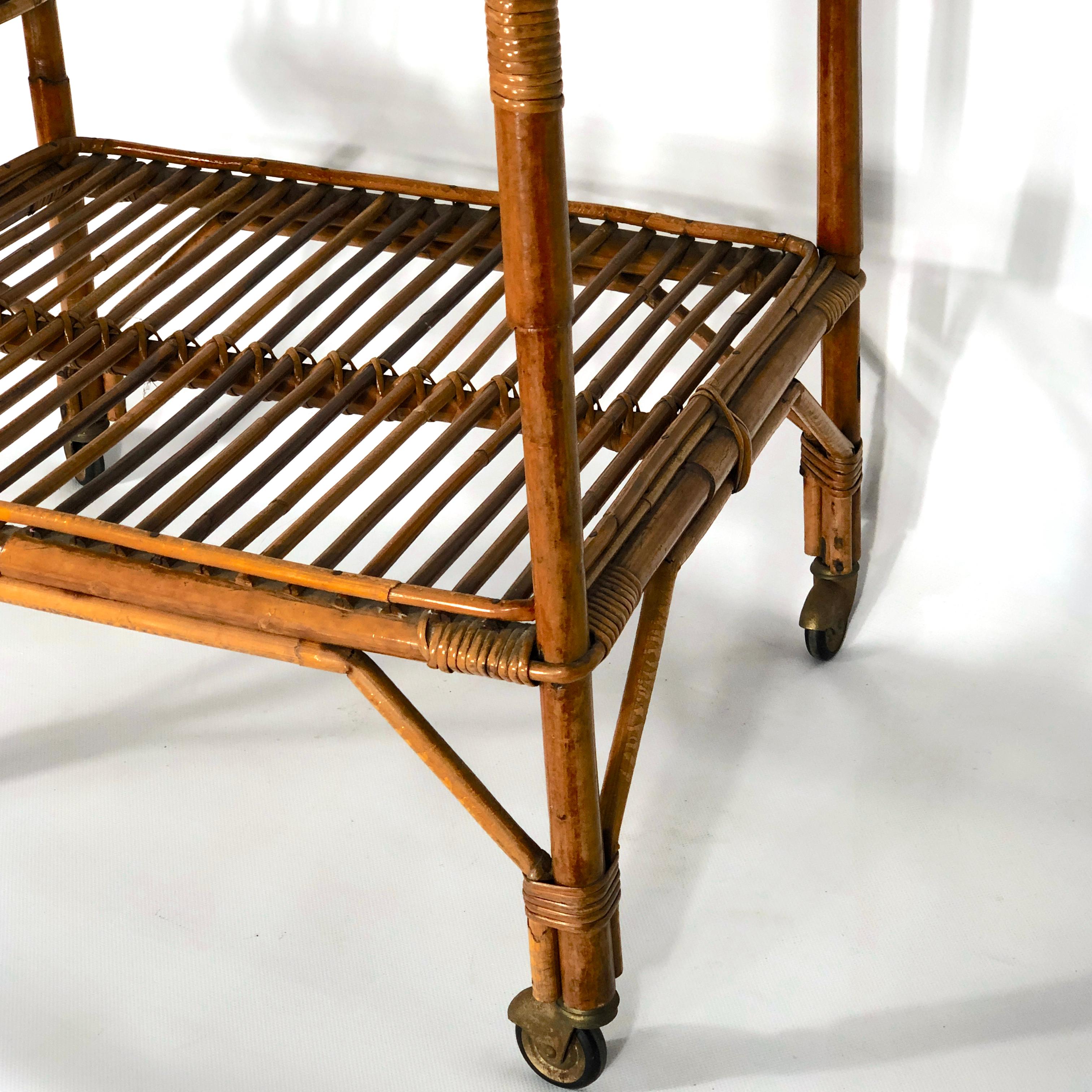 Vintage Bamboo Bar Trolley from 50s, Made in Italy For Sale at 1stDibs