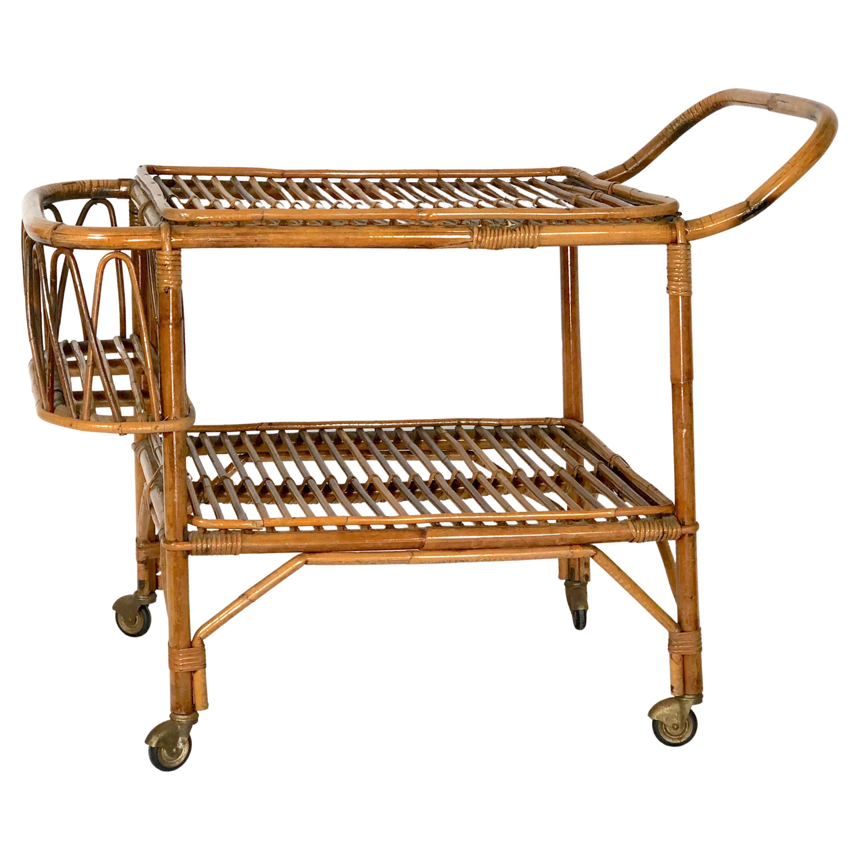 Vintage Bamboo Bar Trolley from 50s, Made in Italy For Sale