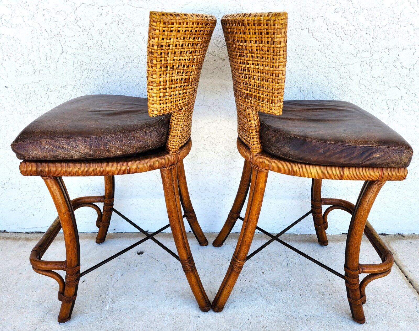 Kreiss Bamboo Barstools Leather  For Sale 3