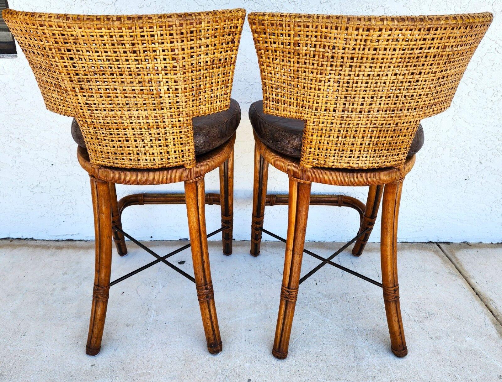 Mid-Century Modern Kreiss Bamboo Barstools Leather  For Sale