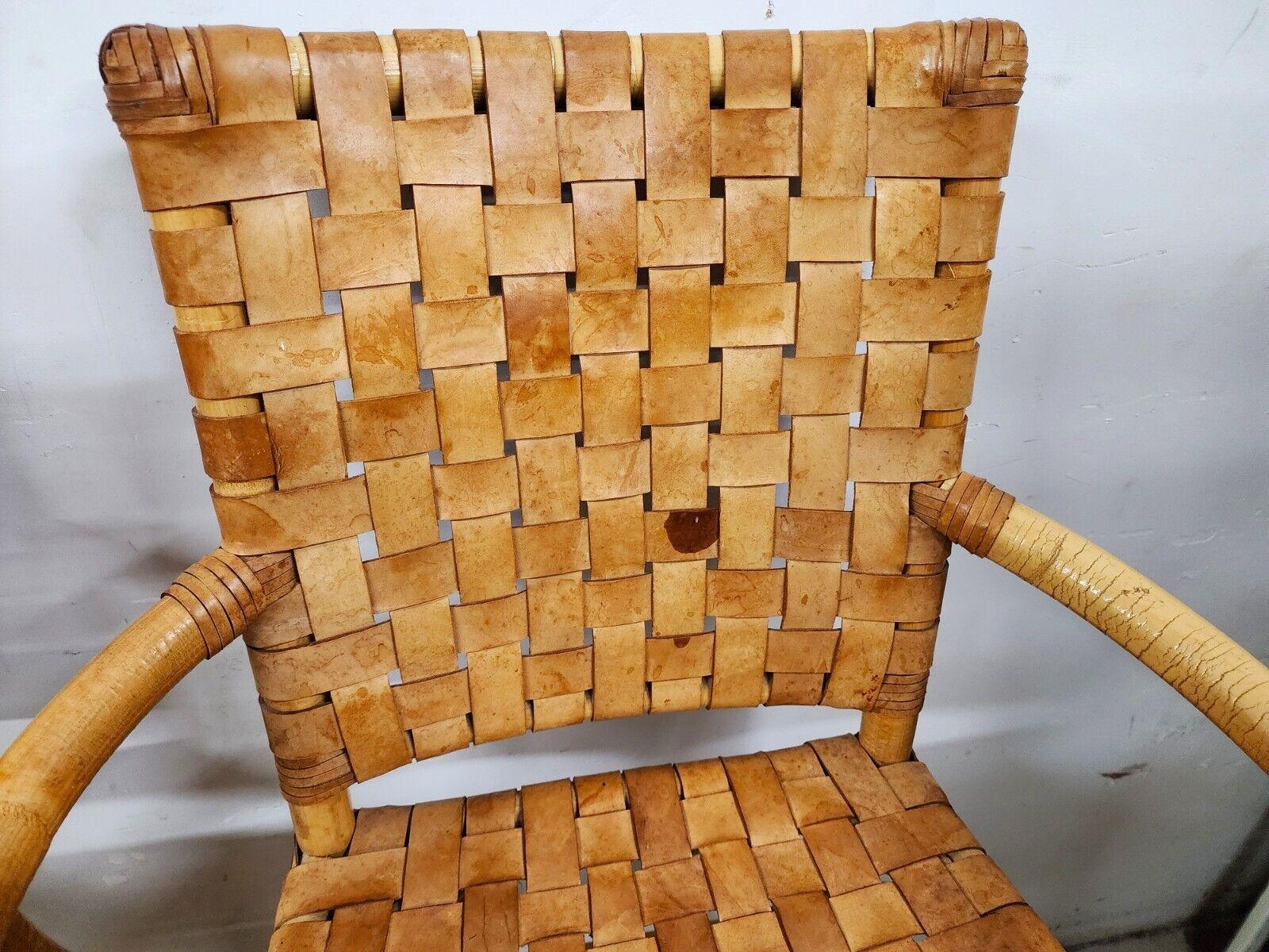 Vintage Bamboo Barstools Rattan Leather Rawhide Set of 4 4