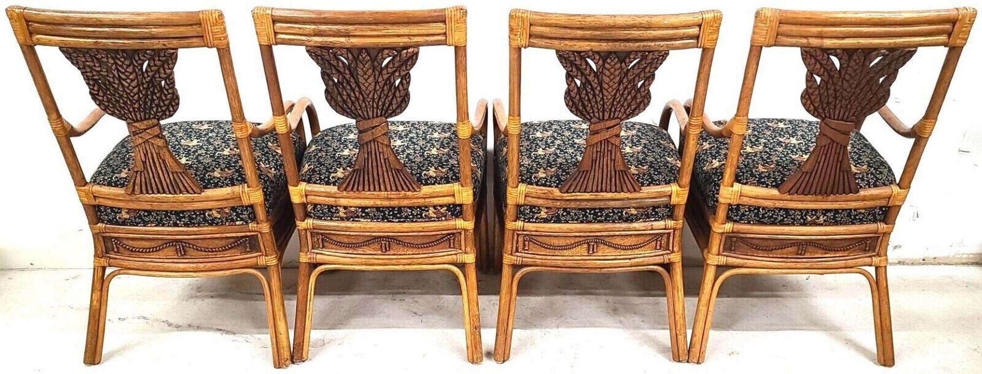 Vintage Bamboo Bentwood Rattan Wheat Back Dining Armchairs, Set of 4 For Sale 6