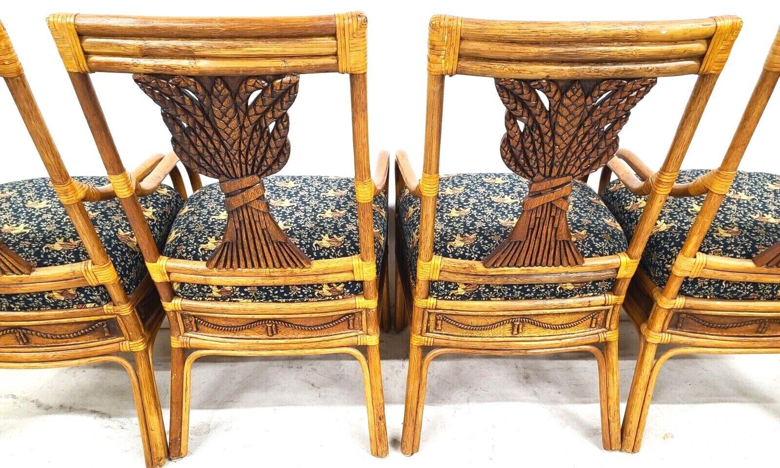 Vintage Bamboo Bentwood Rattan Wheat Back Dining Armchairs, Set of 4 For Sale 7