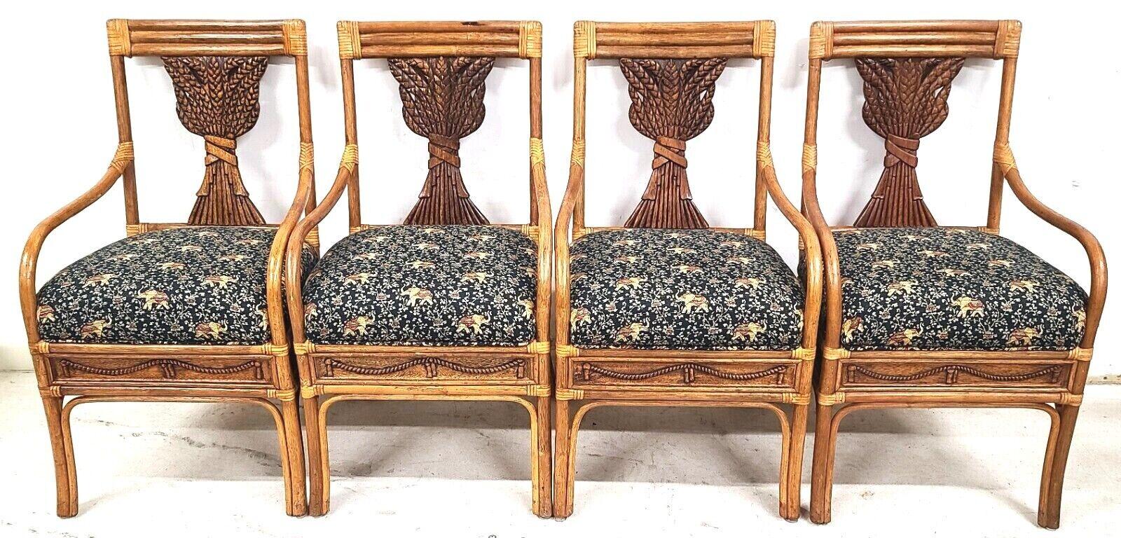 Vintage Bamboo Bentwood Rattan Wheat Back Dining Armchairs, Set of 4 In Good Condition For Sale In Lake Worth, FL
