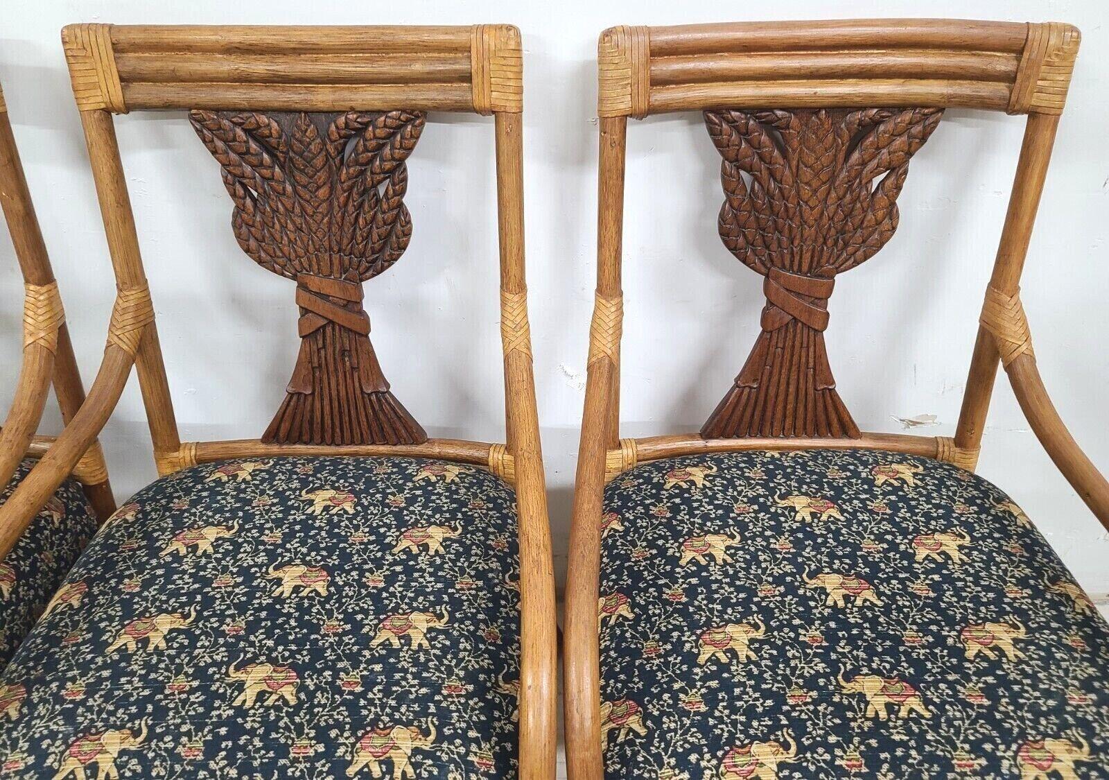 Late 20th Century Vintage Bamboo Bentwood Rattan Wheat Back Dining Armchairs, Set of 4 For Sale