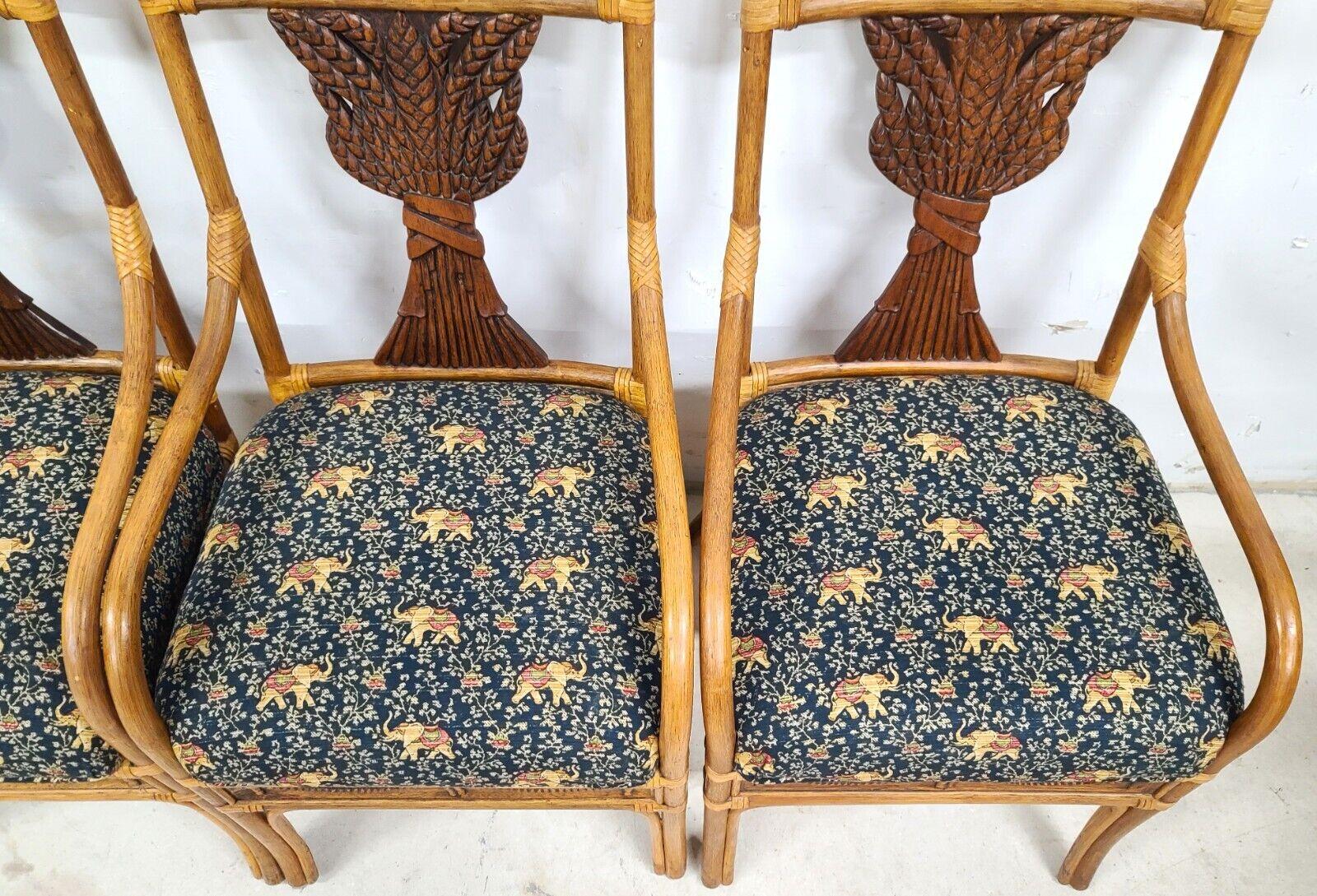 Vintage Bamboo Bentwood Rattan Wheat Back Dining Armchairs, Set of 4 For Sale 1