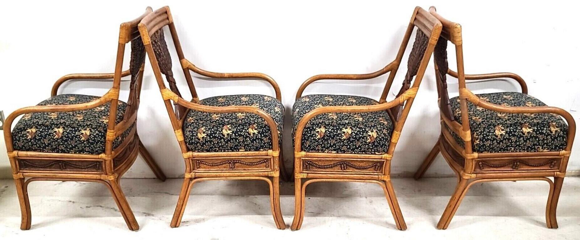 Vintage Bamboo Bentwood Rattan Wheat Back Dining Armchairs, Set of 4 For Sale 4