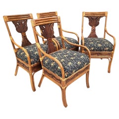 Vintage Bamboo Bentwood Rattan Wheat Back Dining Armchairs, Set of 4