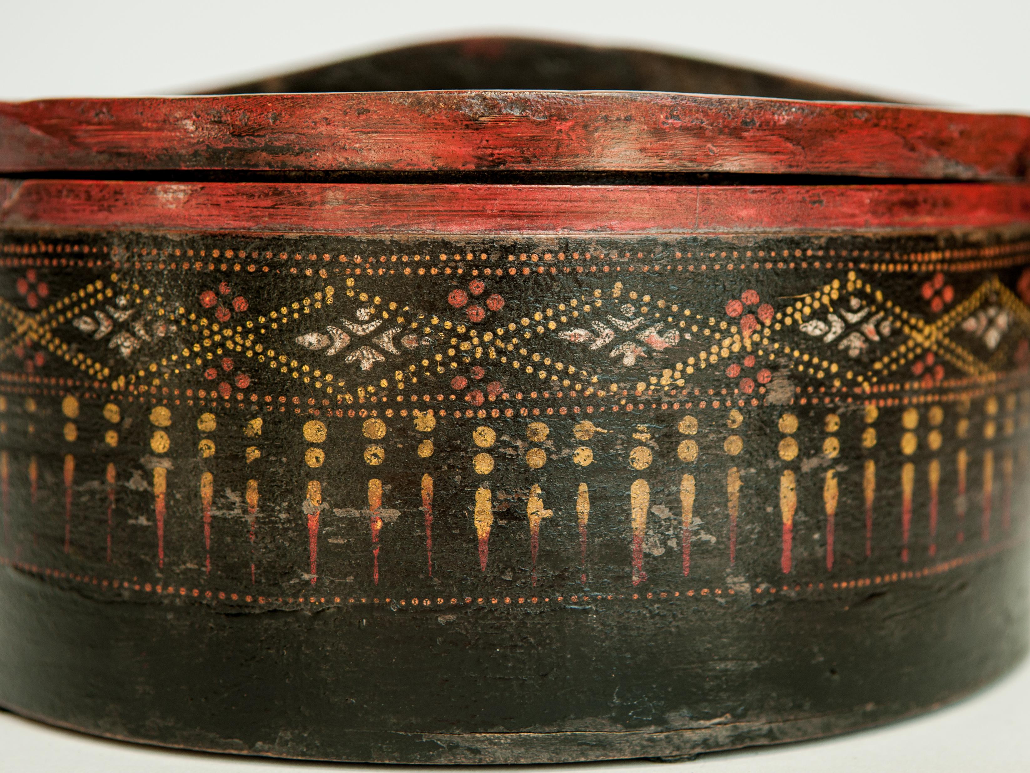 Vintage Bamboo Betel Box. Original Color, Cambodia, Early to Mid-20th Century 10