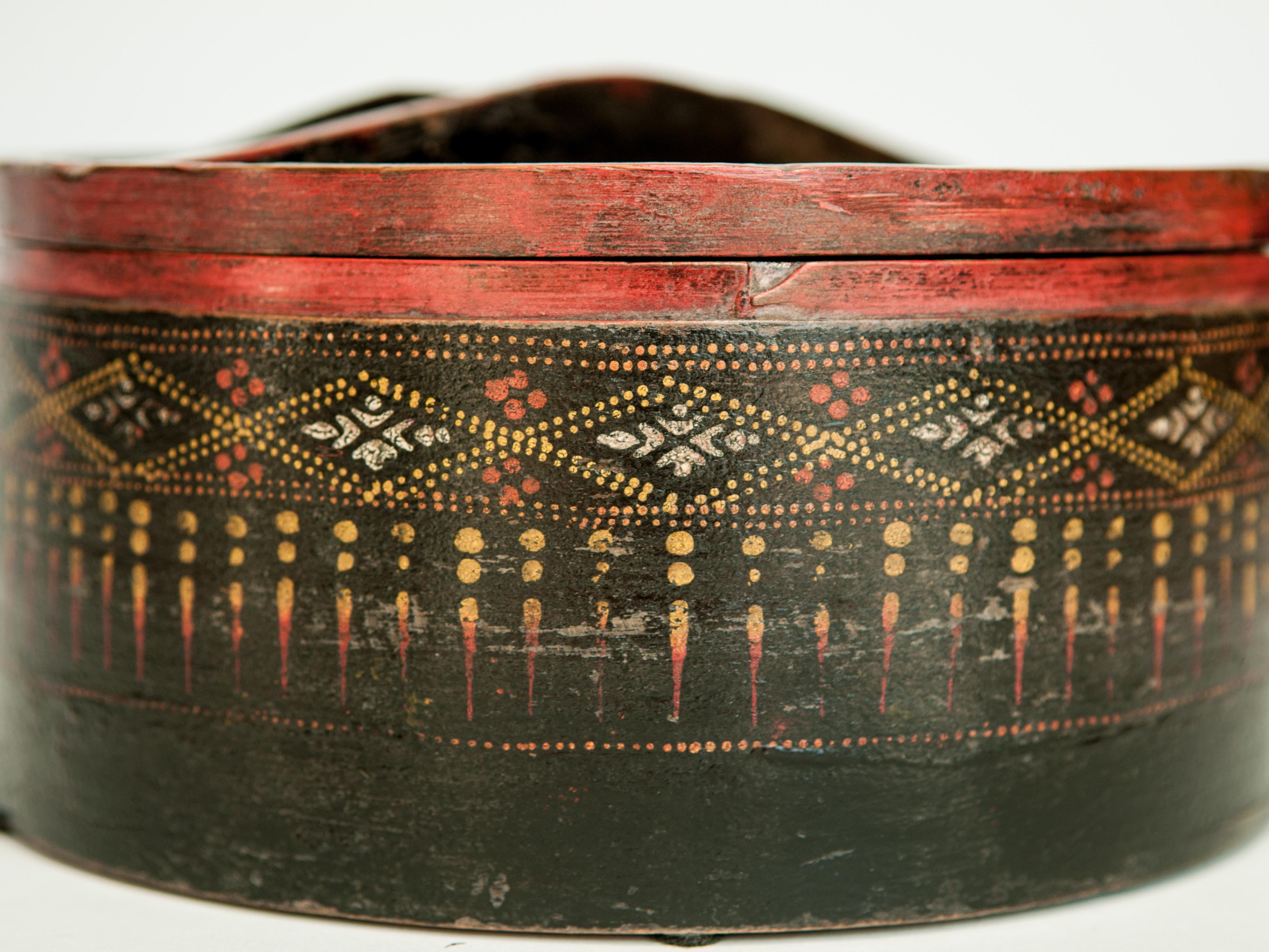 Vintage Bamboo Betel Box. Original Color, Cambodia, Early to Mid-20th Century 11