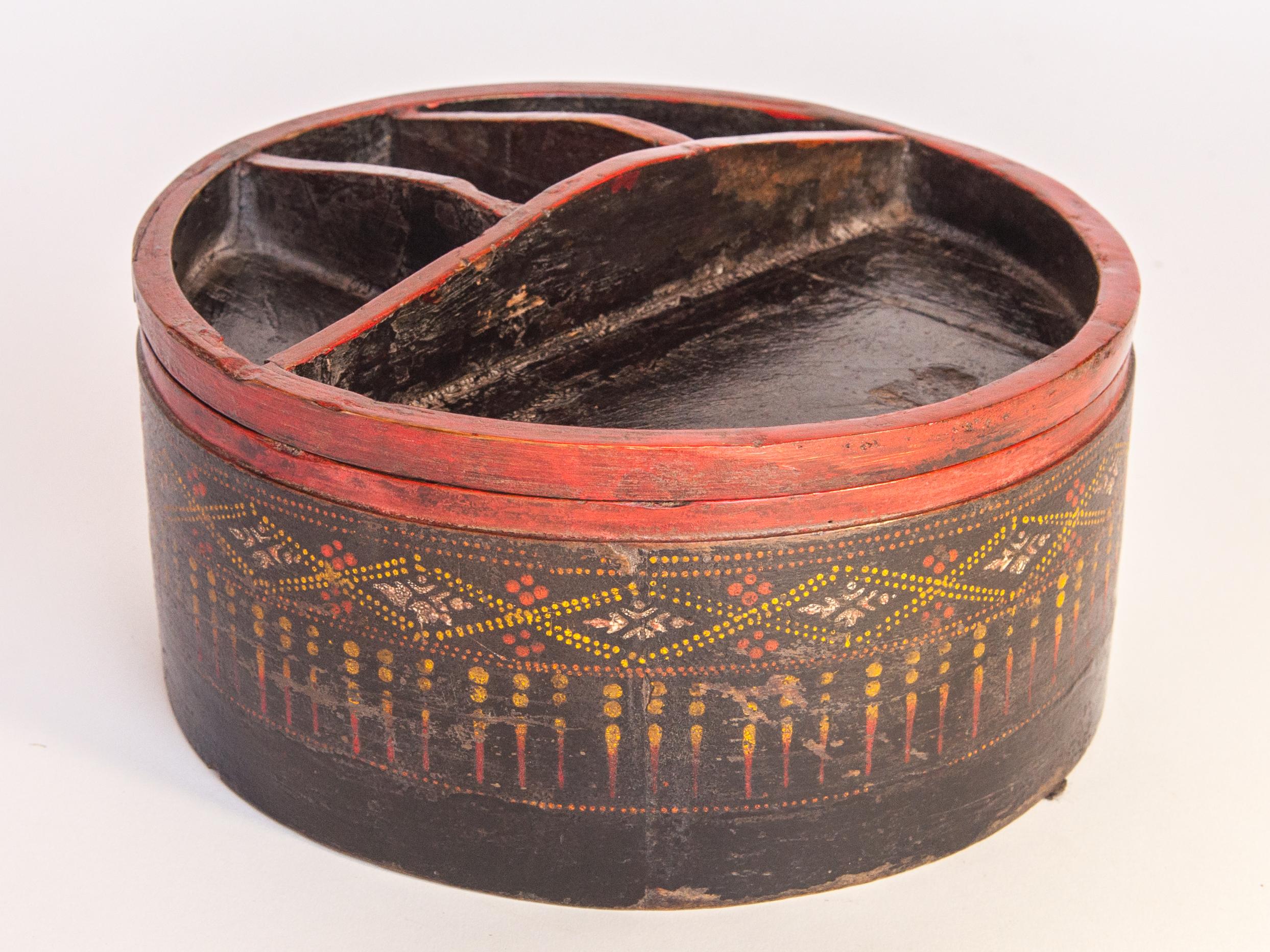Cambodian Vintage Bamboo Betel Box. Original Color, Cambodia, Early to Mid-20th Century