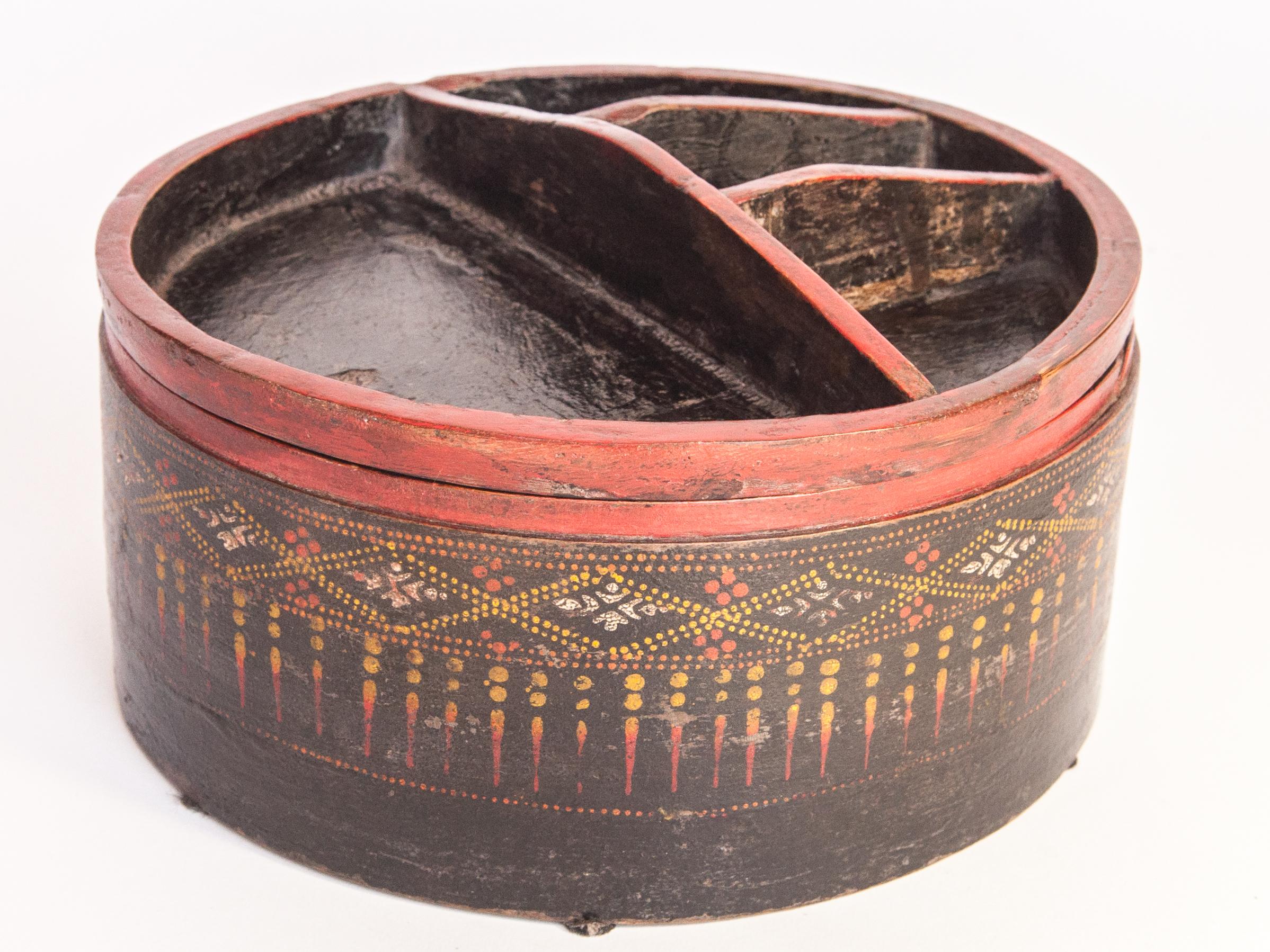 Hand-Crafted Vintage Bamboo Betel Box. Original Color, Cambodia, Early to Mid-20th Century