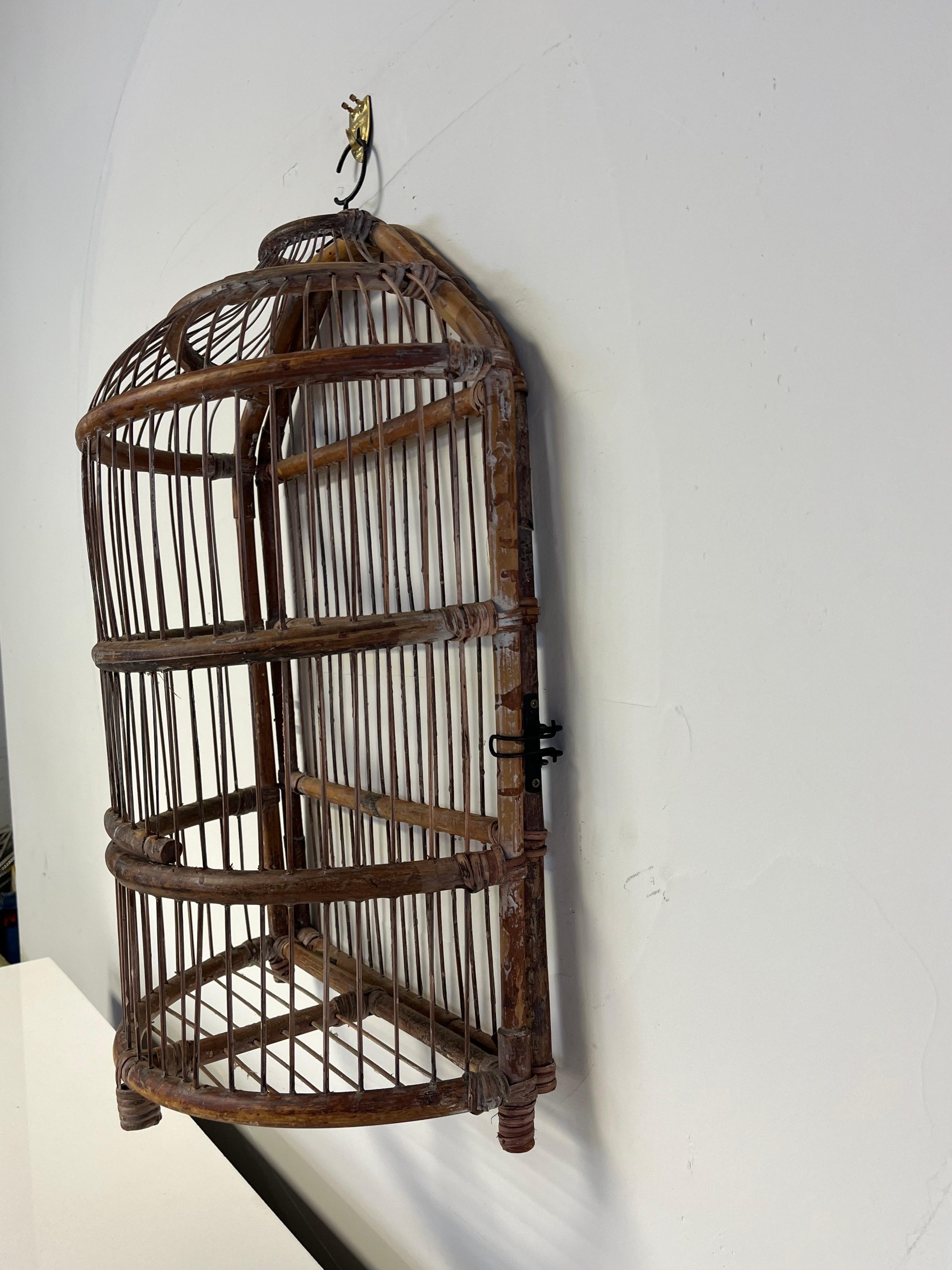 Mid-Century Modern Vintage Bamboo Bird Cage Demilune For Sale