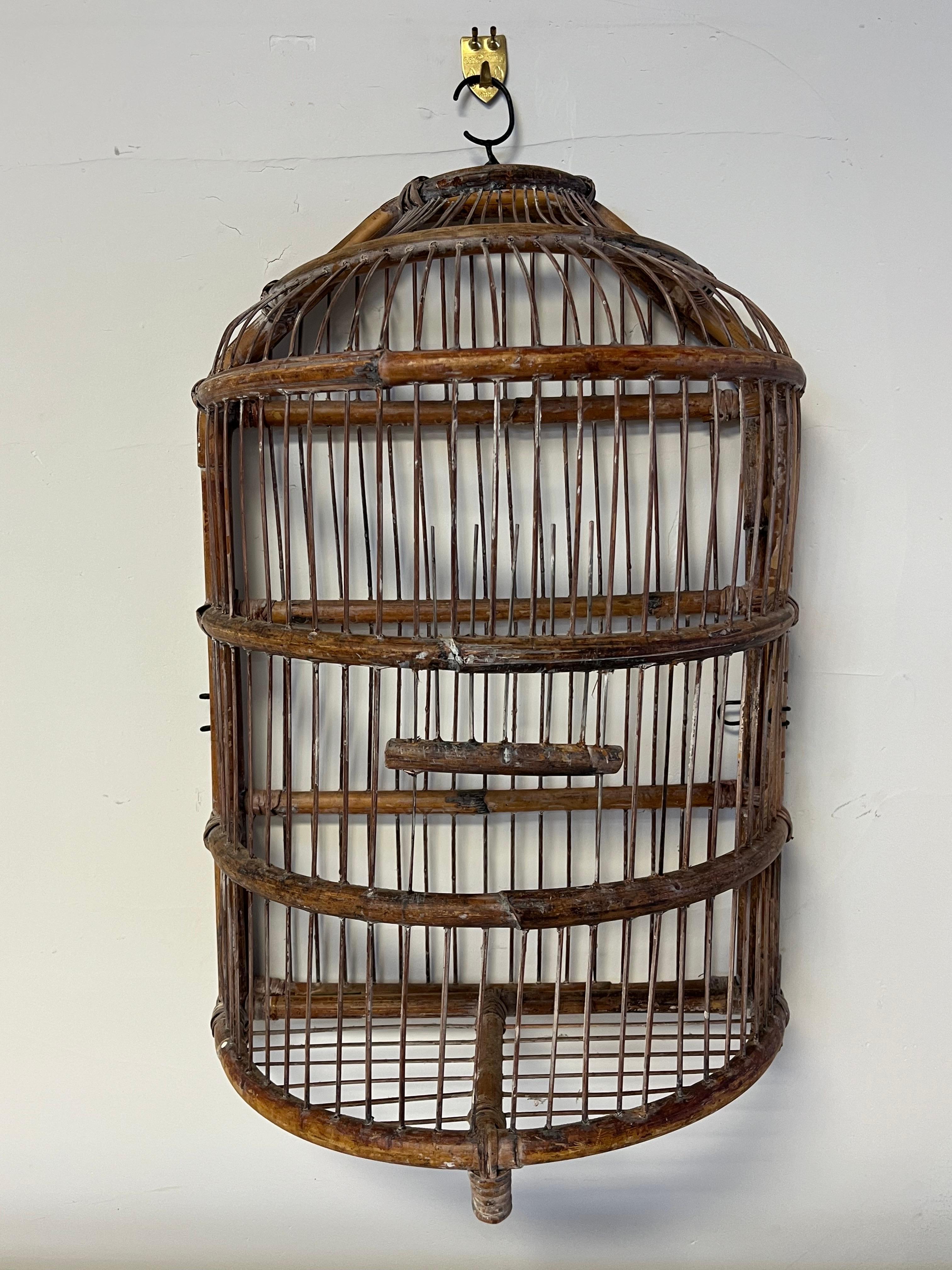 Unknown Vintage Bamboo Bird Cage Demilune For Sale