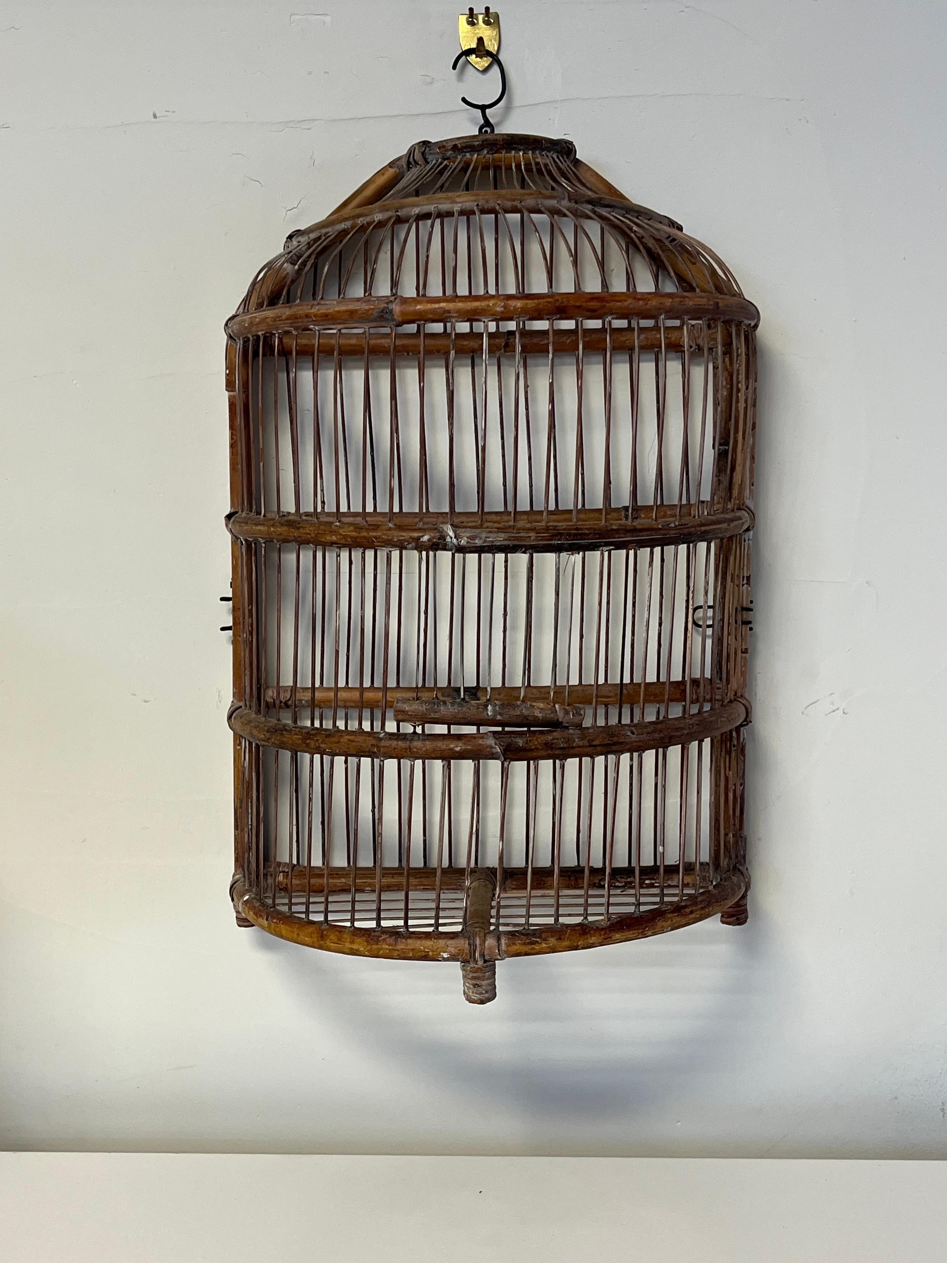 20th Century Vintage Bamboo Bird Cage Demilune For Sale