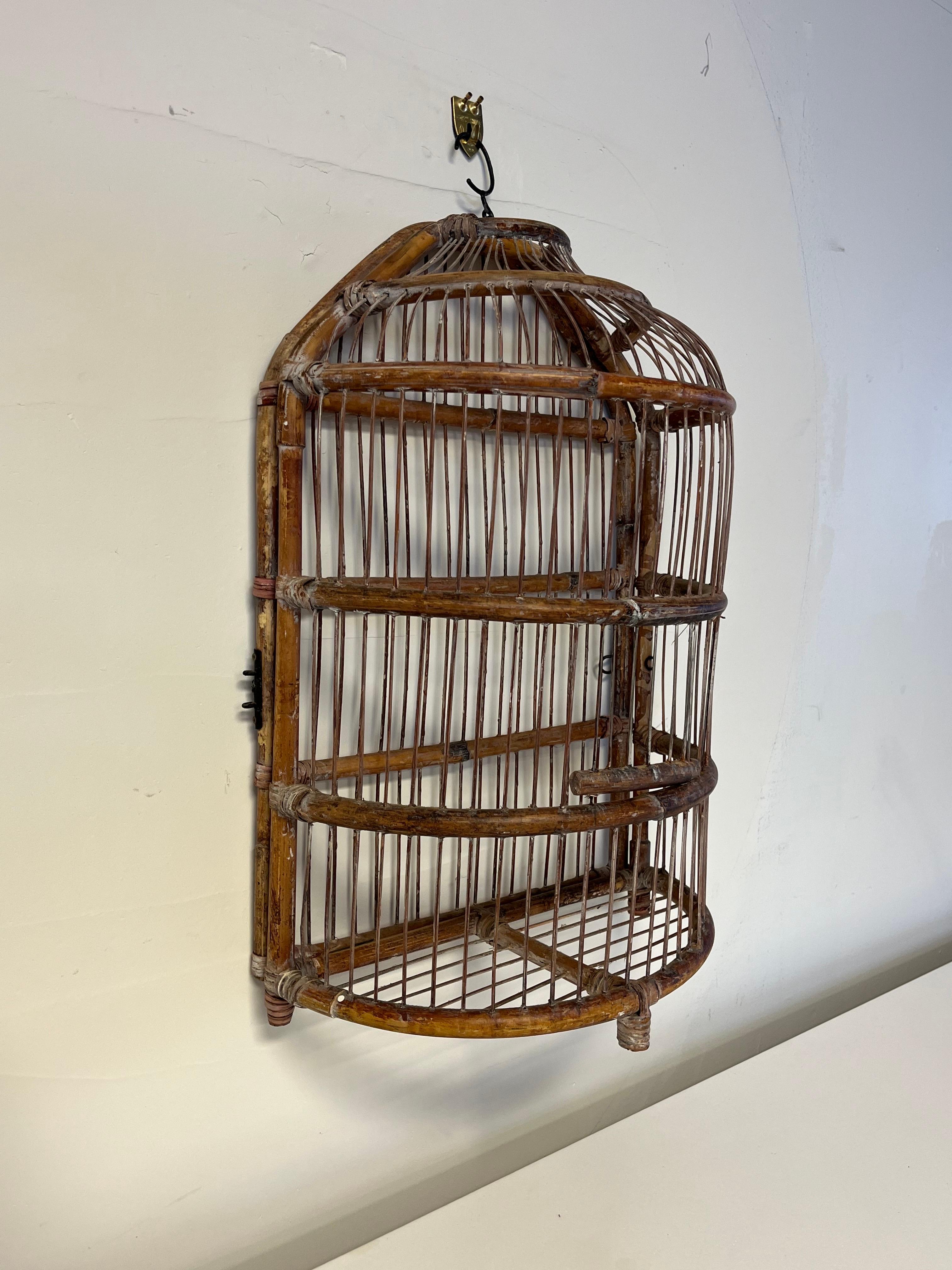 Vintage Bamboo Bird Cage Demilune For Sale 1