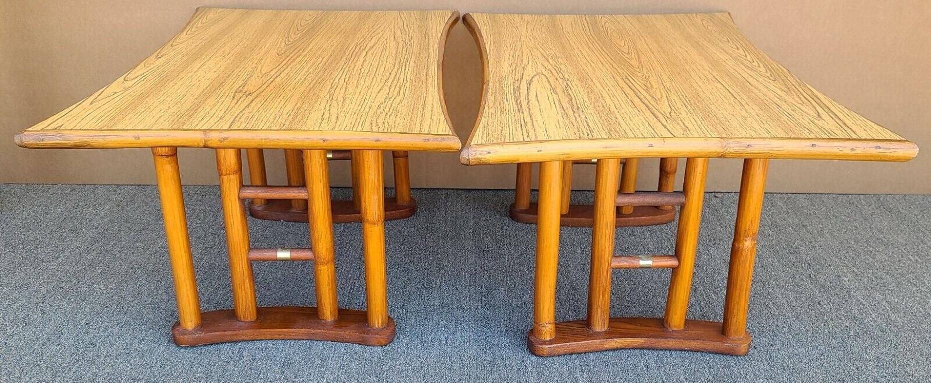 Vintage Bamboo Boho Chic Chinoiserie Side End Tables For Sale 1