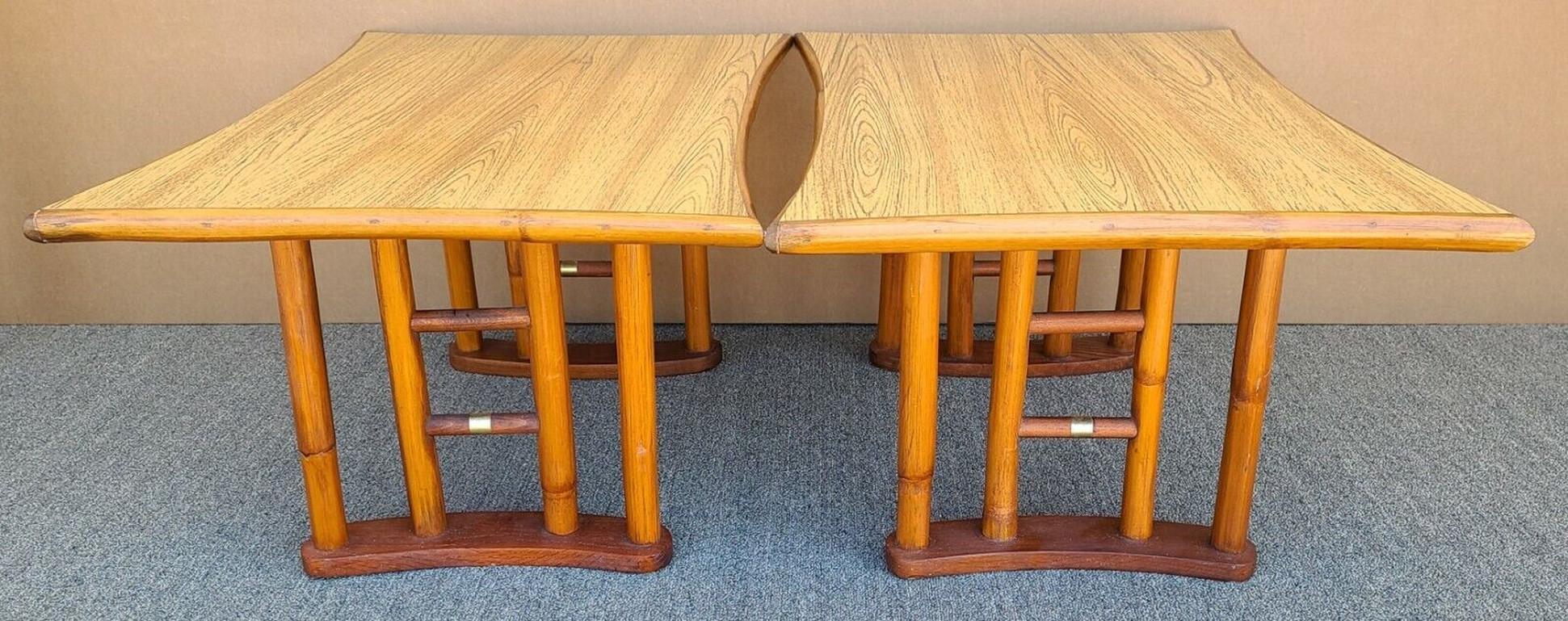 Vintage Bamboo Boho Chic Chinoiserie Side End Tables For Sale 3