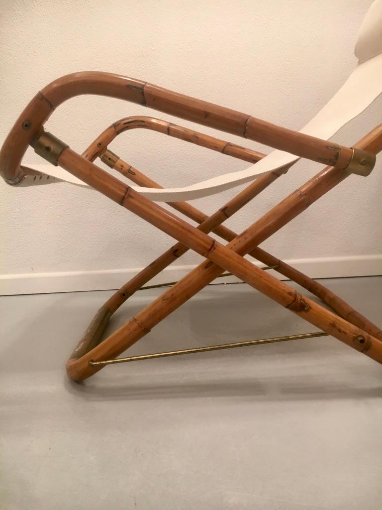 Mid-20th Century Vintage Bamboo and Brass Folding Lounge Chair, Italy, 1960s