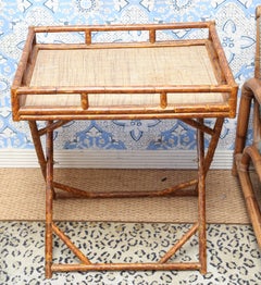 Vintage Bamboo Butler's Tray Table on Stand