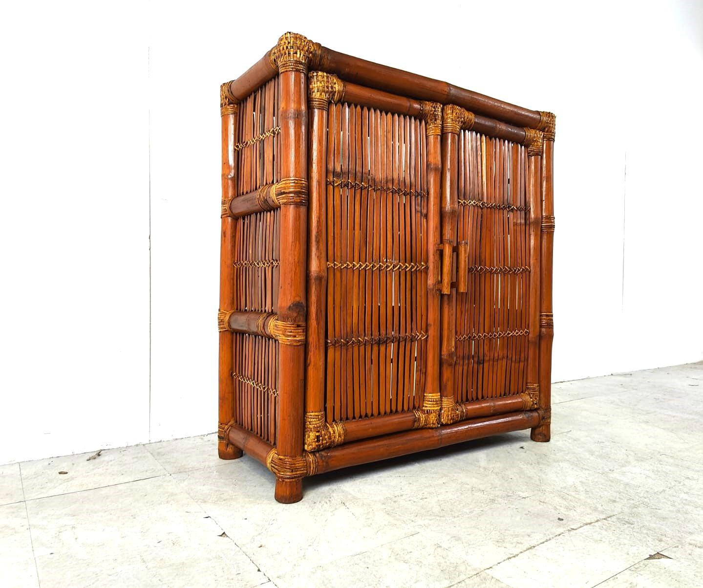 French Vintage bamboo cabinet, 1970s For Sale