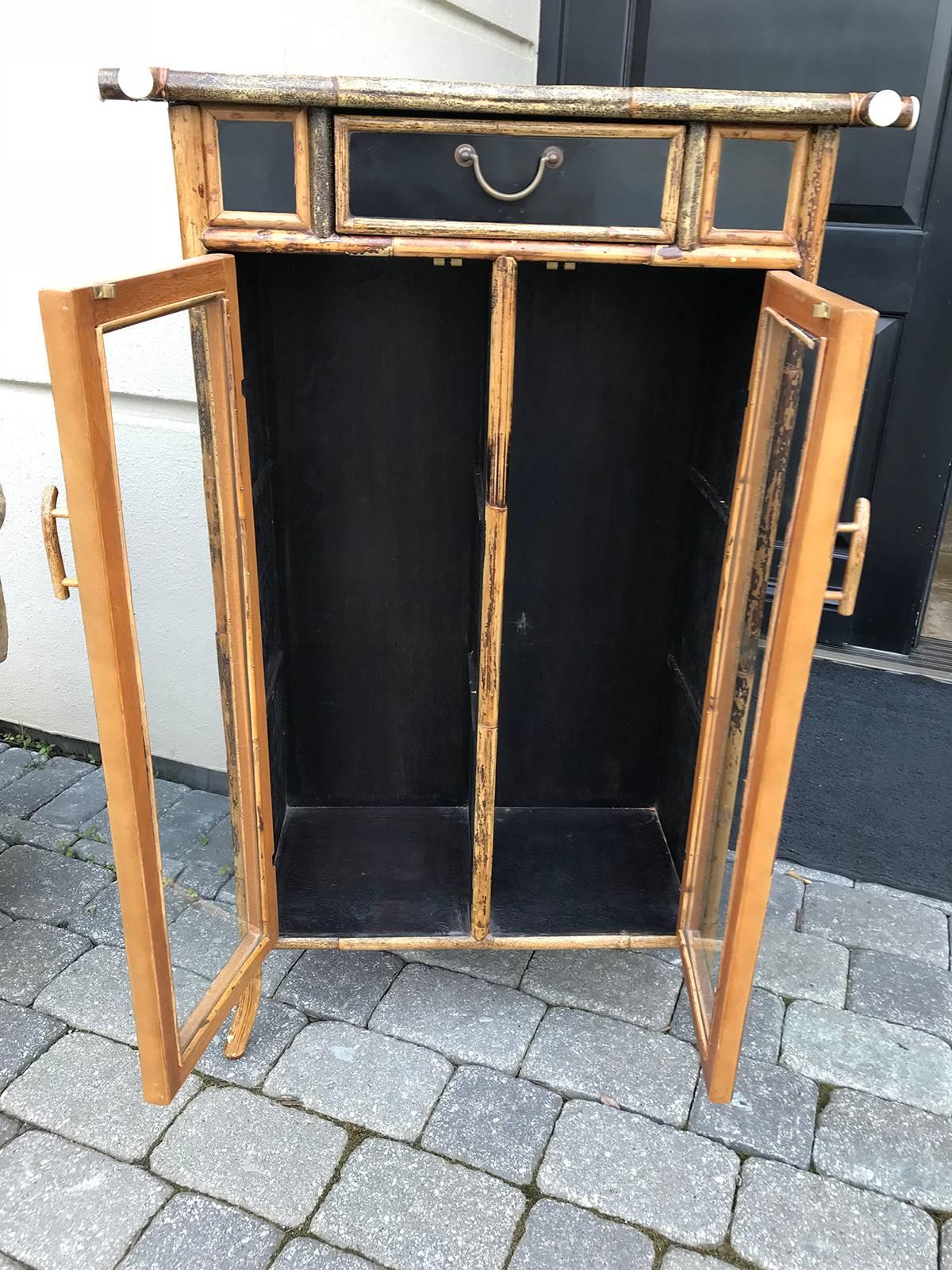 Vintage Bamboo Cabinet, Glass Panels, One Drawer 9