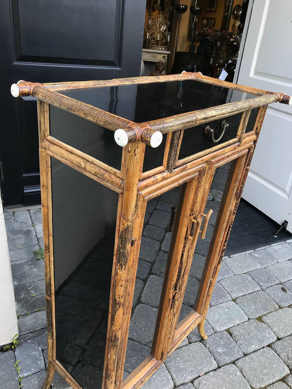 Vintage Bamboo Cabinet, Glass Panels, One Drawer 4