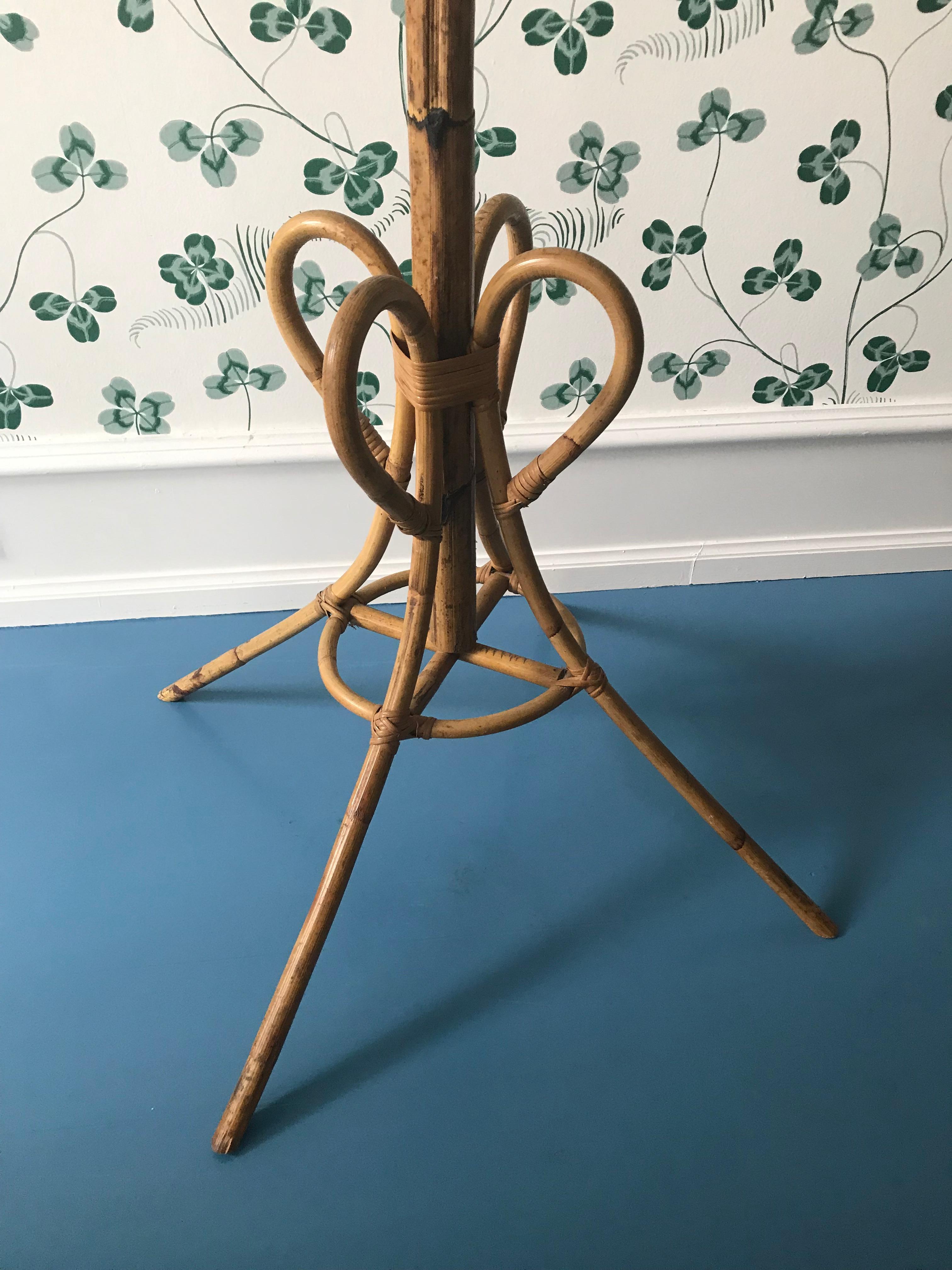 Mid-Century Modern Vintage Bamboo and Cane Coat Rack, Spain, 1960s
