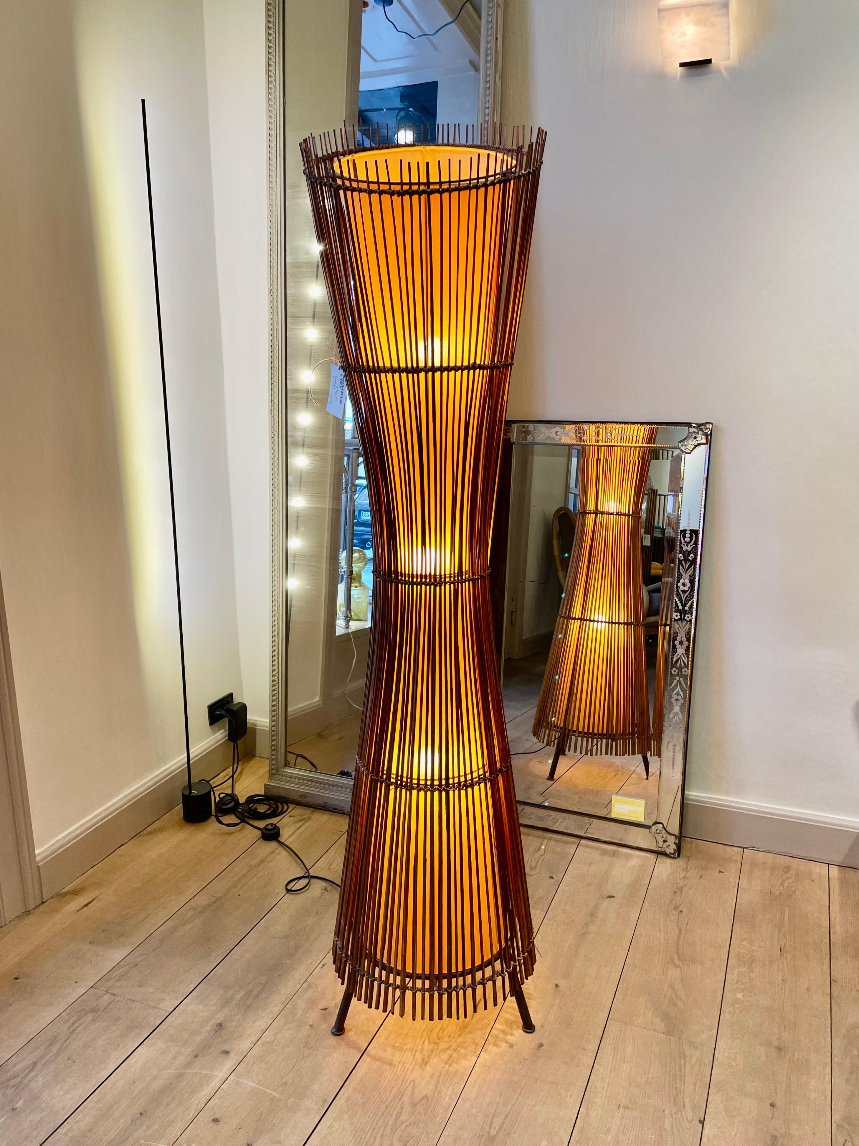Vintage Bamboo Canvas Kobe Floor Lamp  In Good Condition In Hellerup, DK