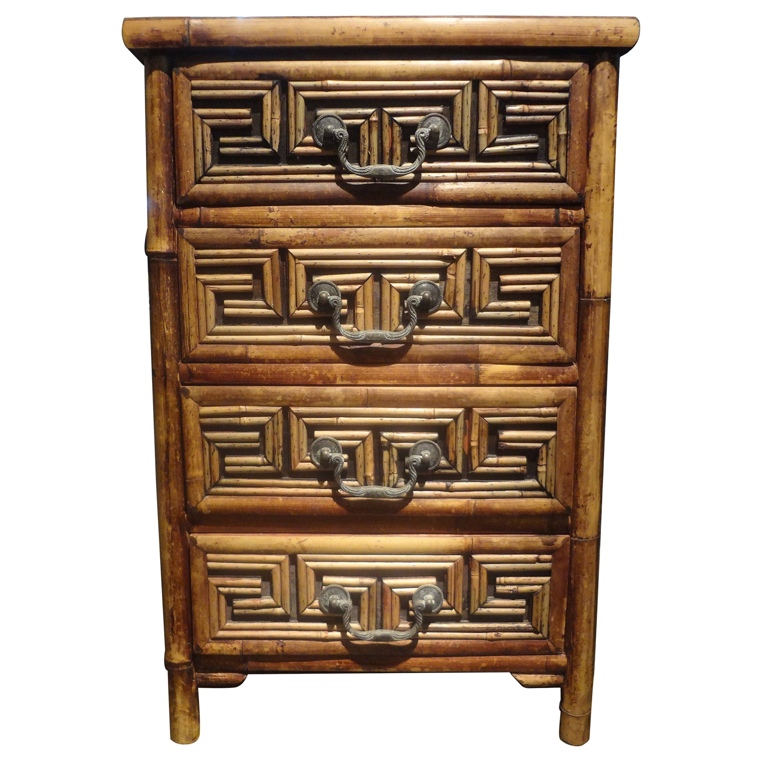 Vintage Bamboo Chest with Greek Key Design
