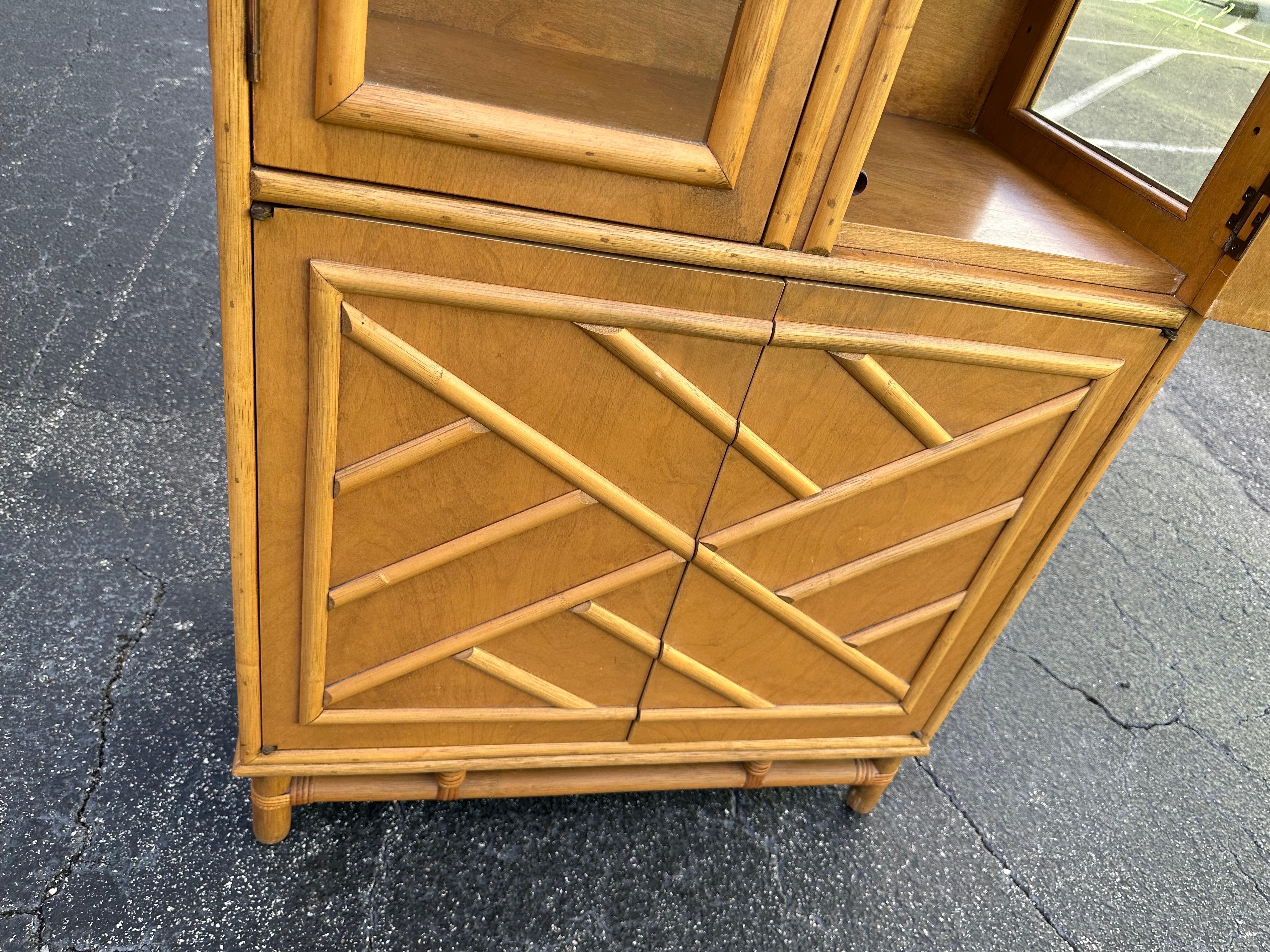 Chinoiserie Vintage Bamboo China Cabinet in the manner of Ficks Reed Rattan