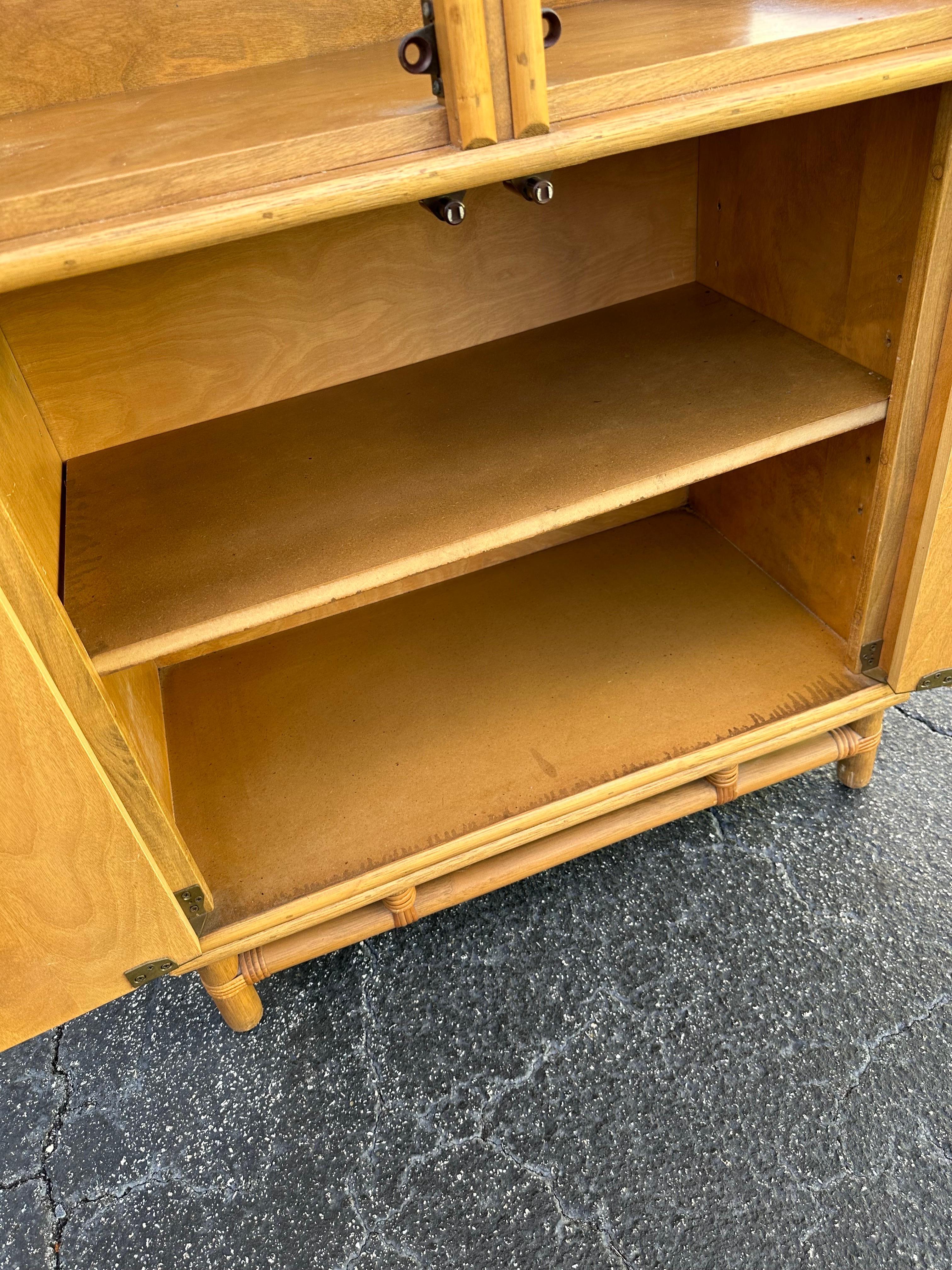 Vintage Bamboo China Cabinet in the manner of Ficks Reed Rattan In Good Condition In Lake Worth, FL
